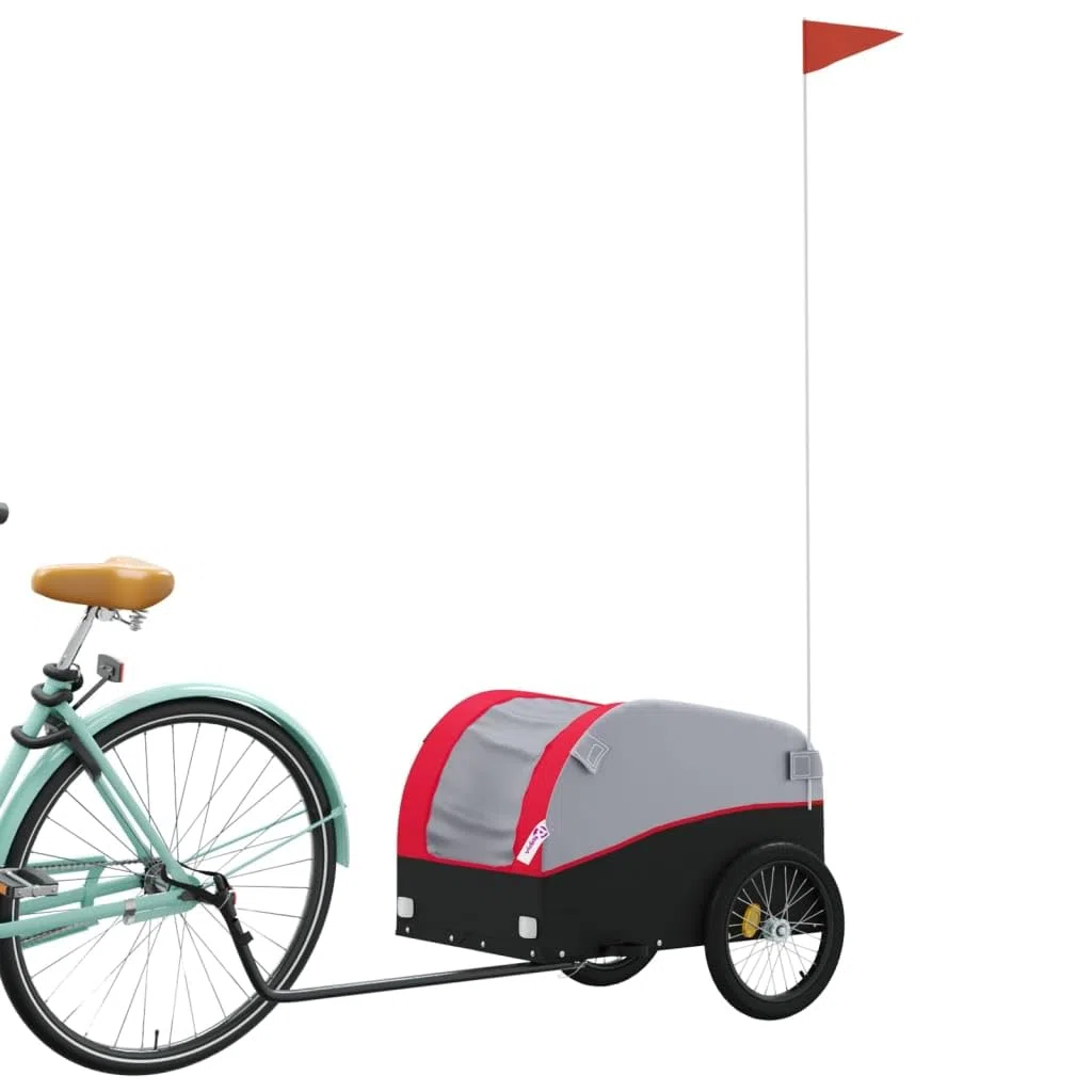 Remolque de bicicleta negro y azul de hierro con tela Oxford, carga de carga, barra de tracción y bandera de seguridad para equipaje, compras, exterior y familia