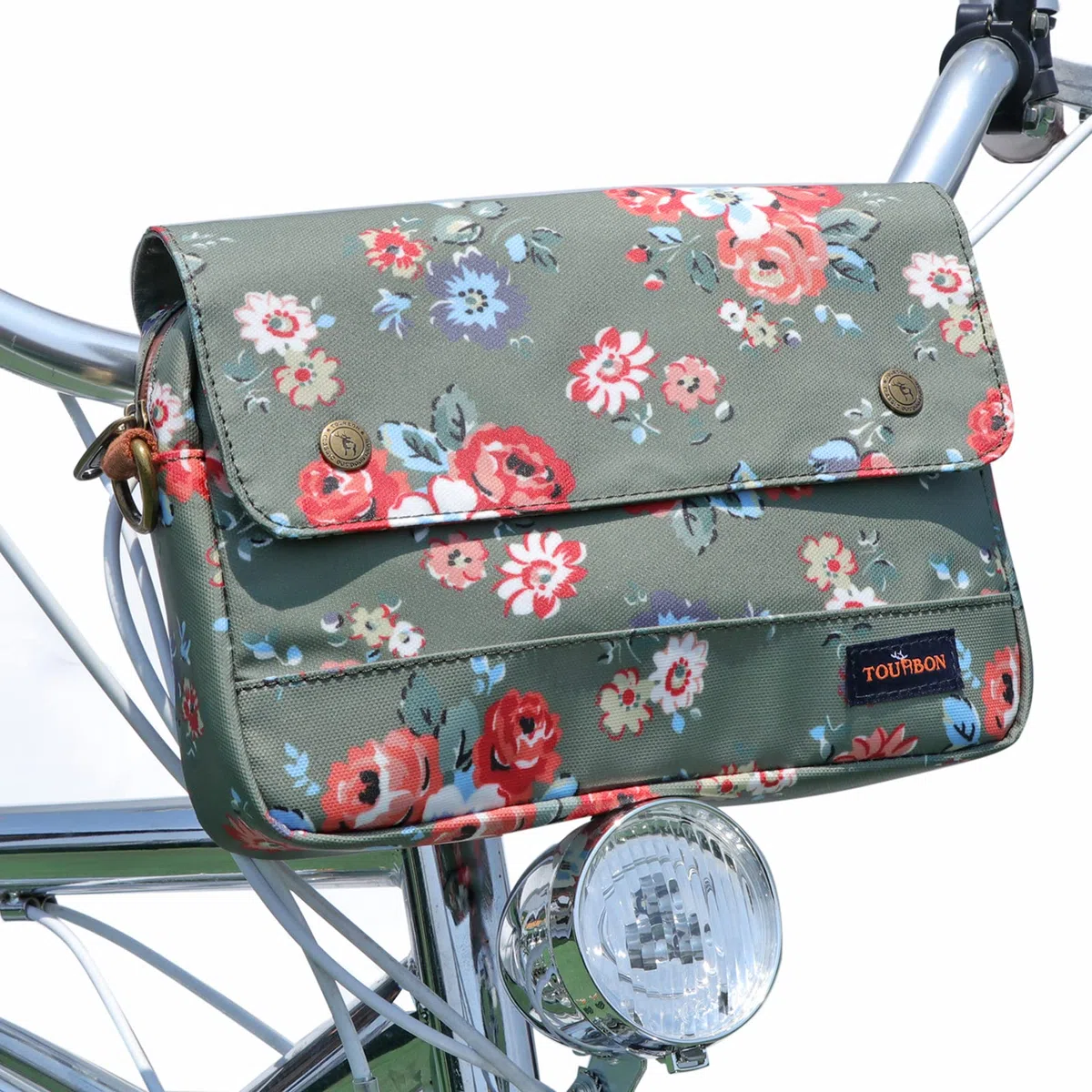 TOURBON - Bolsa de Lona Impermeable para Manillar de Bicicleta, diseño de Flores