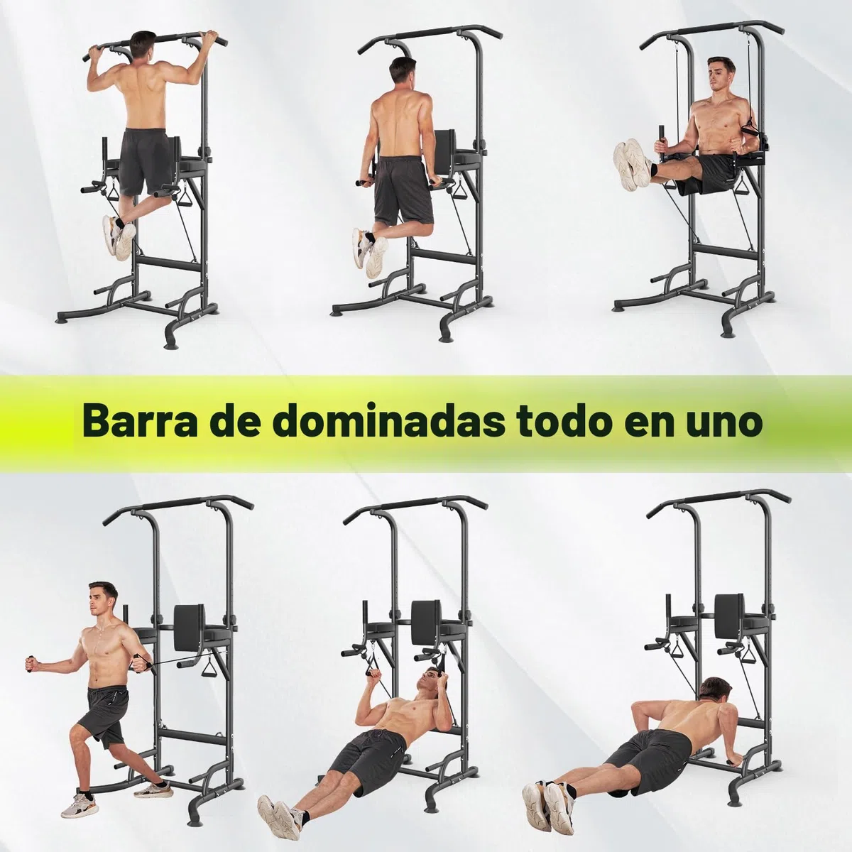 Power Tower Dip Station Barra de dominadas independiente Altura regulable de 170 – 220 cm Multifuncional Estación de fuerza Torre de Entrenamiento para Casa Pull Up Bar