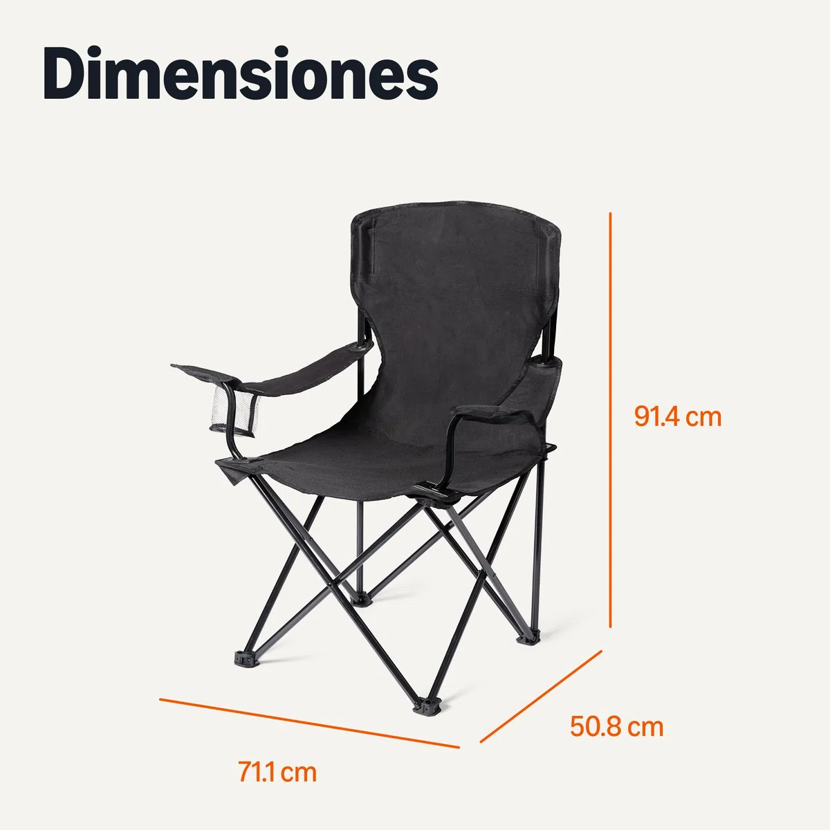 Amazon Basics Silla de Camping Plegable Portátil con Portavasos - Silla de Exterior con Marco de Acero, Resistente al Agua, con Bolsa de Transporte - 72,5cm x 52,5cm x 93,2cm - Negro - Pack de 2