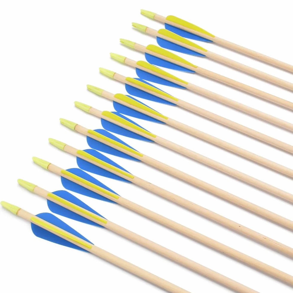 Juego de 12 flechas de madera, 28, 30 y 32 pulgadas, arco recurvo, arco deportivo