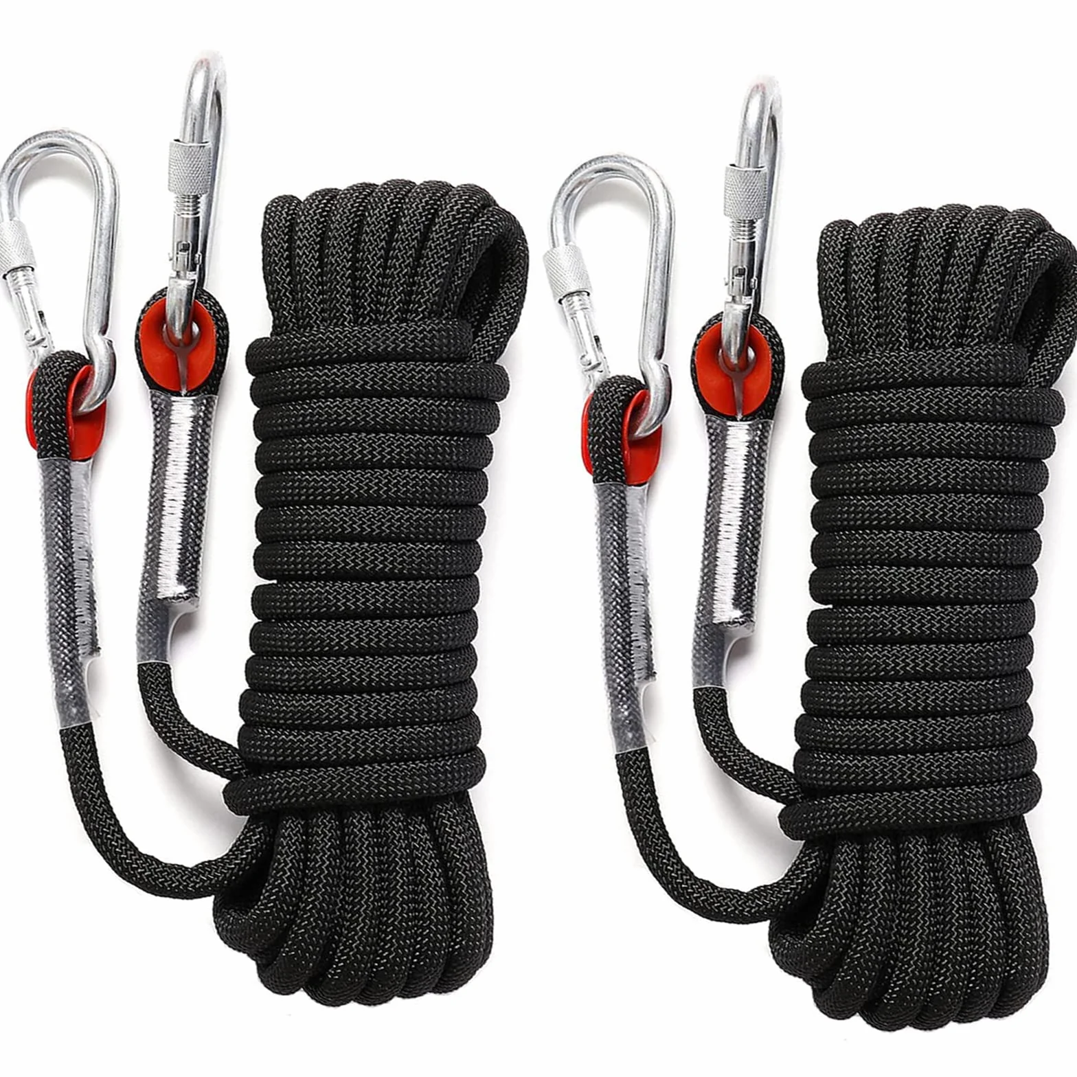 Cuerda de Escalada 10 m 10 mm 4 Mosquetones 12KN Estática con Bolsa Reflectante para Camping Rescate Senderismo