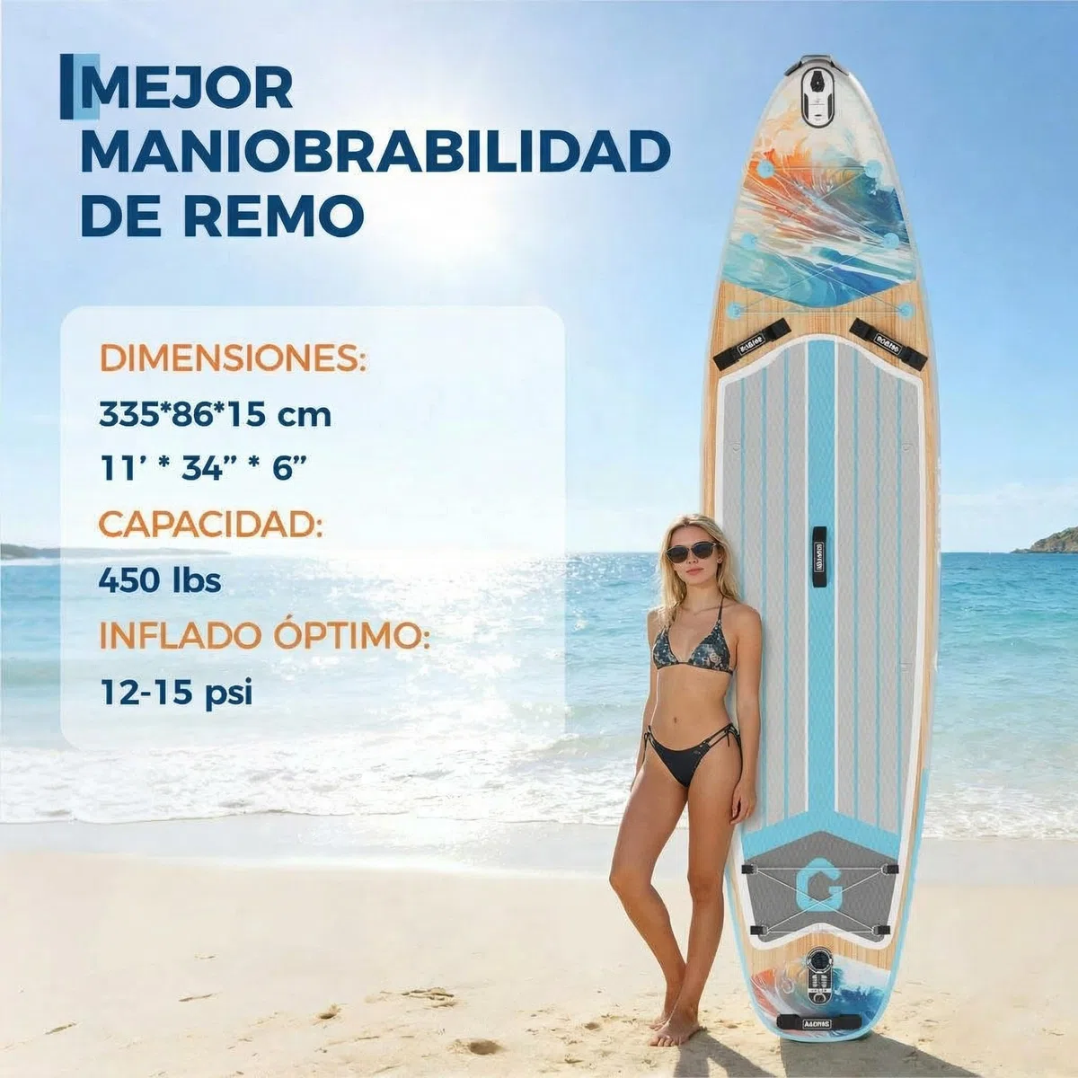 Tabla De Paddle Surf Hinchable 86CM Ancho Estable – Sup De PVC con Alta Capacidad De Carga 158KG – Ideal para Principiantes y Yoga Acuático – Incluye Remo, Bomba y Mochila