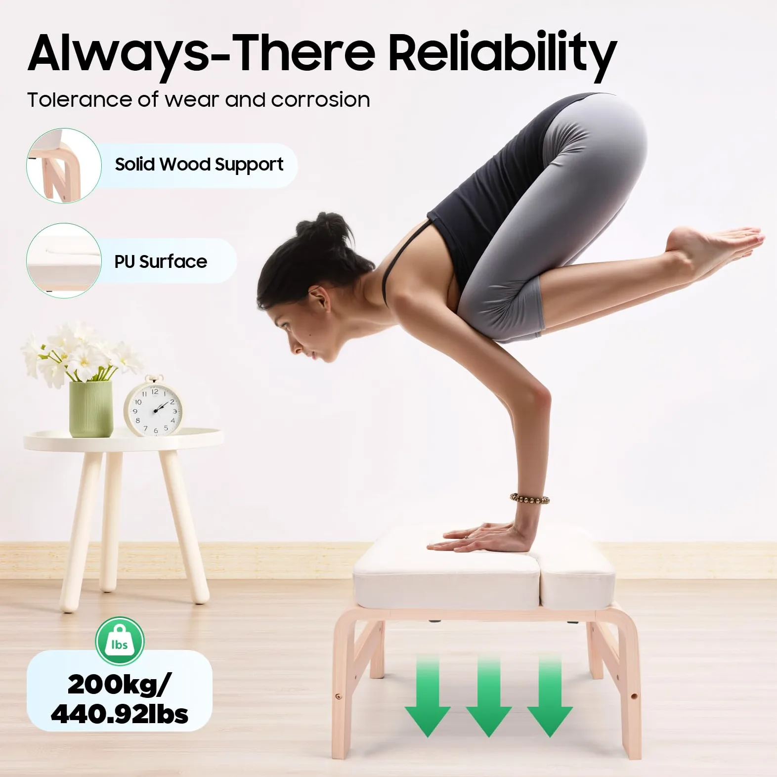 Banco de yoga de inversión, 200 kg, capacidad de carga para el gimnasio familiar, entrenador de pie con marco de madera y acolchado de poliuretano, taburete de yoga para entrenamiento de fuerza