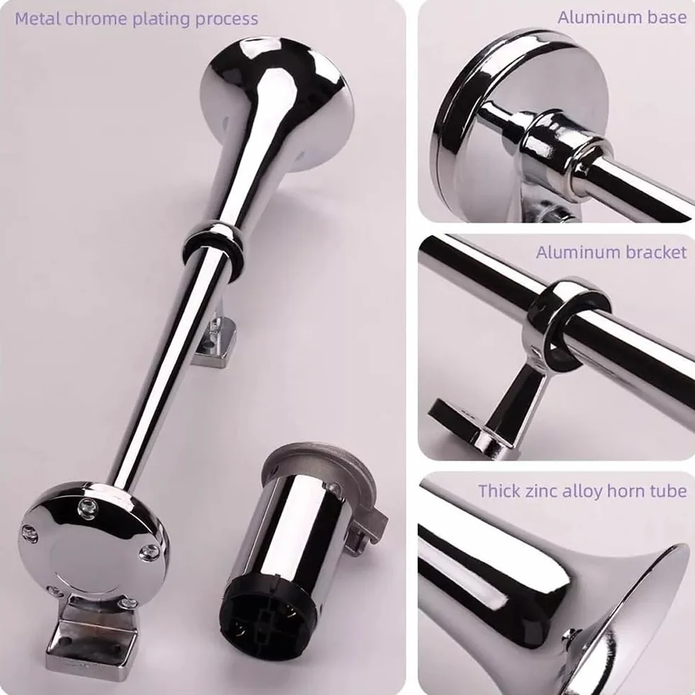 NEWFUN Bocina Aire Comprimido, Bocina Camion, Claxon Coche 12v Potente, Bocinas Musicales, para Coche Camión Coche Triciclo Barco Tren Etc （ Compresor ya Incluido en el Kit）