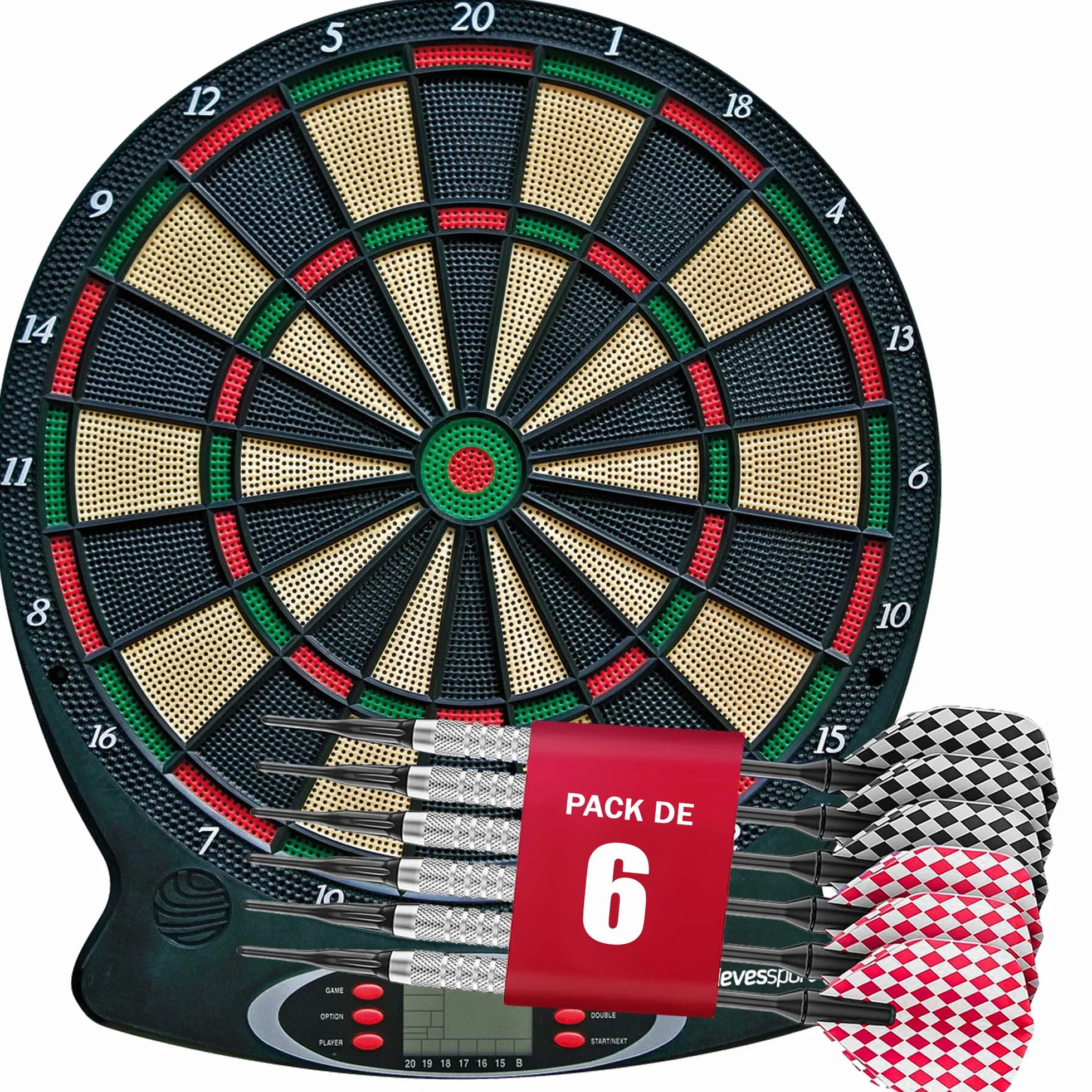 Devessport Diana Electrónica Orion | con 18 Juegos y 159 Variaciones, Pantalla LCD y 6 Dardos de Punta Blanda | para 1 a 8 Jugadores | Ideal para Uso Familiar y Doméstico
