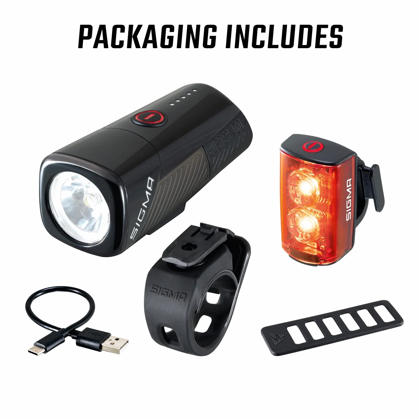 SIGMA - Buster 400 / RL 80 Set | Luces LED Delanteras y traseras | 400 lúmenes y 80 lúmenes | Luces de Bicicleta Delanteras y traseras a Pilas con Cinco Modos de iluminación, Talla única