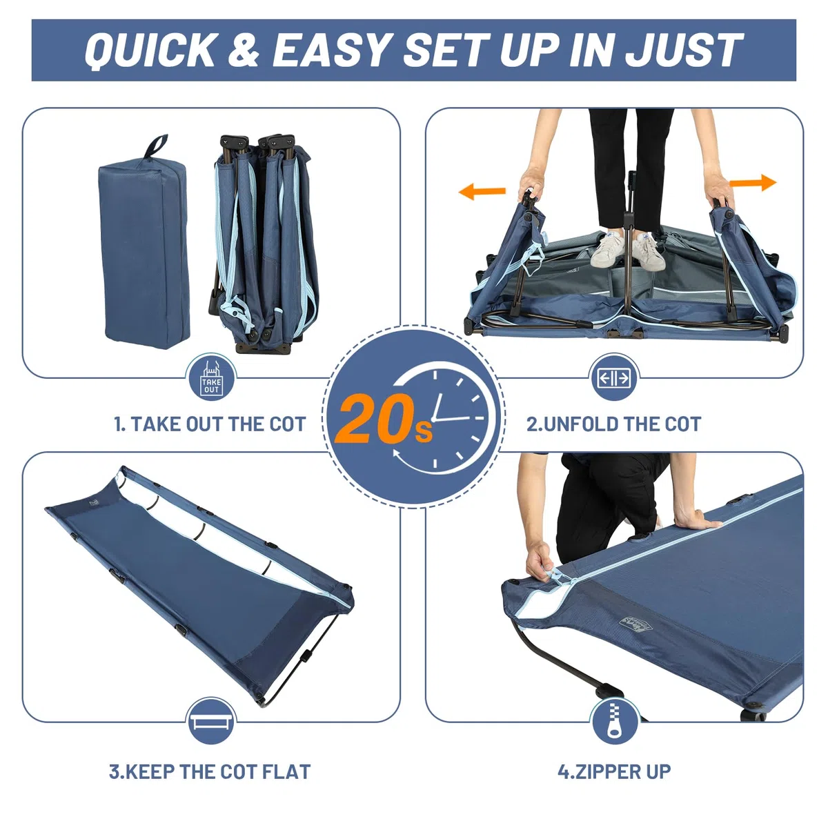 TIMBER RIDGE Cama Plegable Compacta Acampada Cama de Camping Jardin Portátil Ultraligera Fuerte Resistente, Capacidad de 120kg