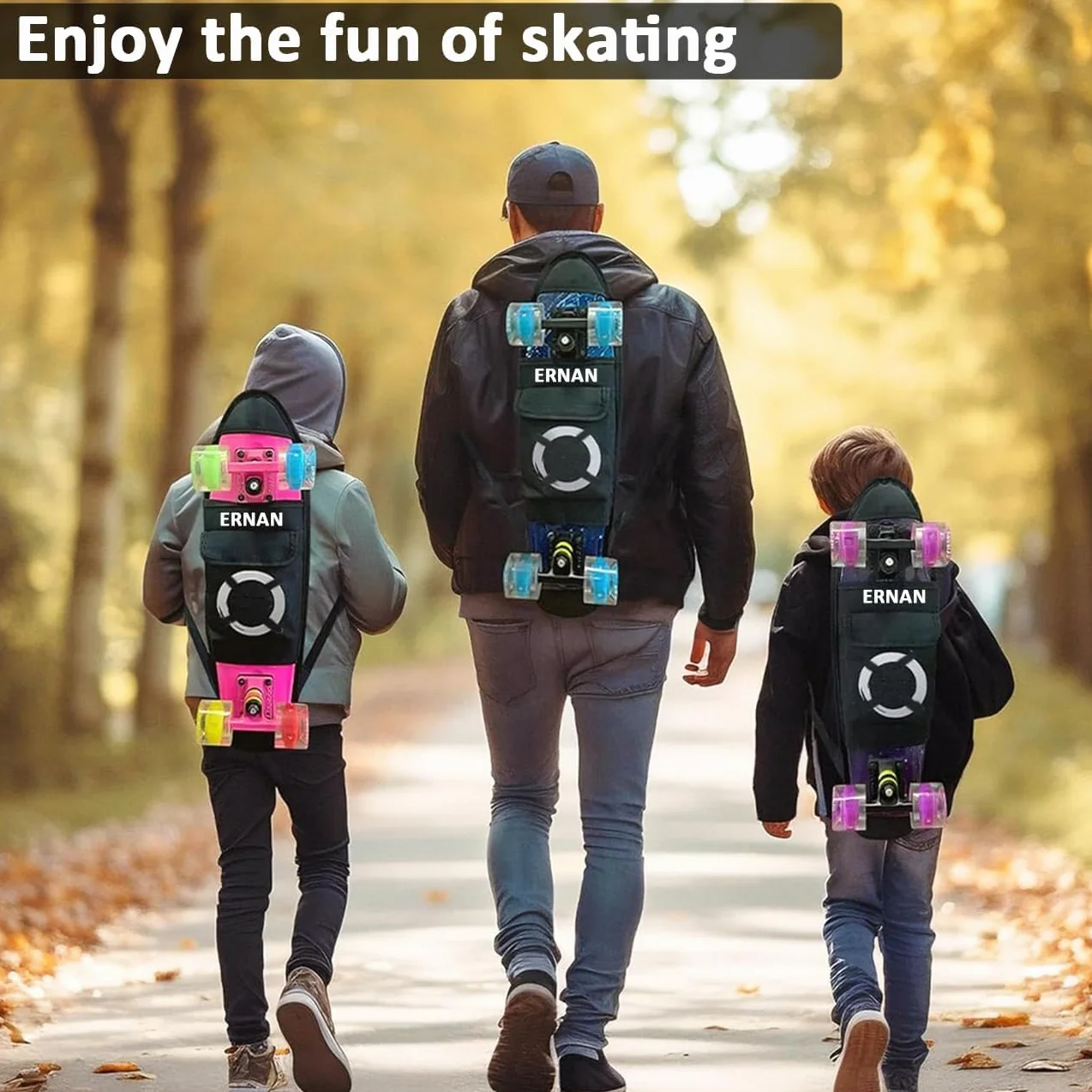ERNAN Skateboard Complete 22 Inch Mini Cruiser, Rodamientos ABEC-7 y Ruedas 78A PU - para Niños, Adultos, Principiantes con Ruedas Light Up Complete Skateboard (Deep Purple)