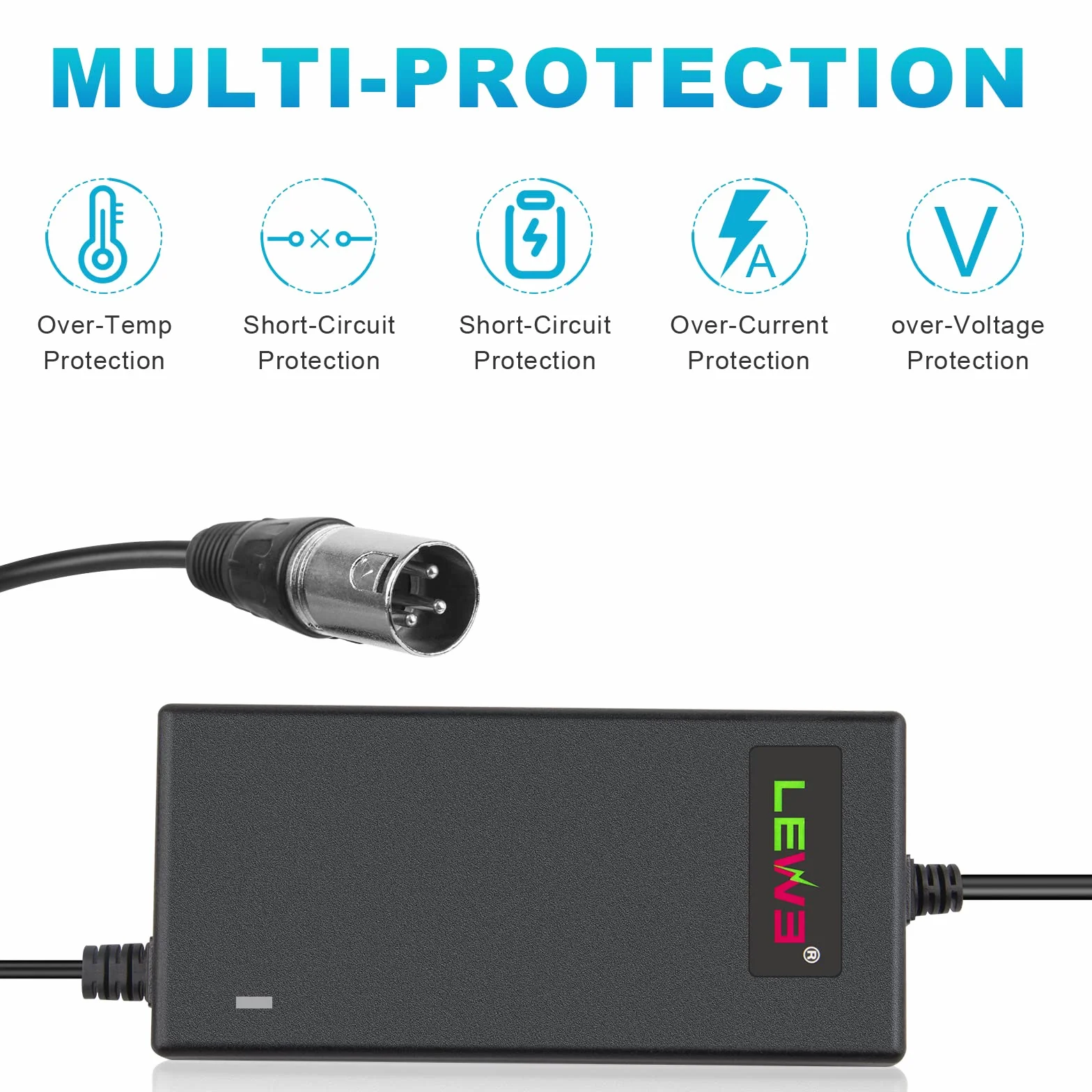 LabTEC Cargador Scooter Eléctrico 24V 2A-5A XLR para Silla de Ruedas, Carrito de Golf, E-Bike