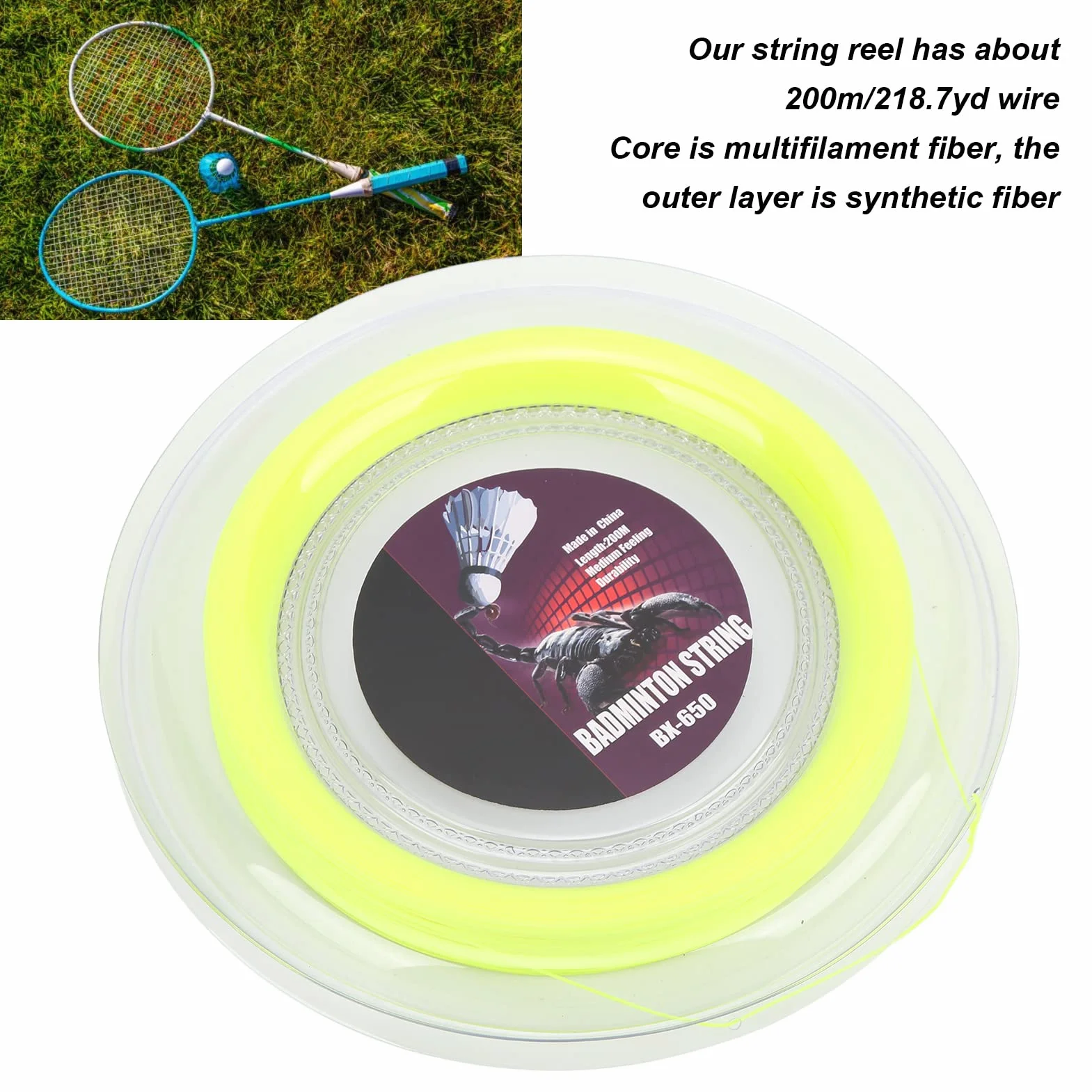 Carrete De Cuerda De Raqueta De Bádminton De 0,72mm Y 200m, Raqueta De Tenis Profesional, Hilo De Hilo De Línea Amarilla, Carrete De Alambre De Raqueta De Repuesto Para Entrenamiento Diario Amateur