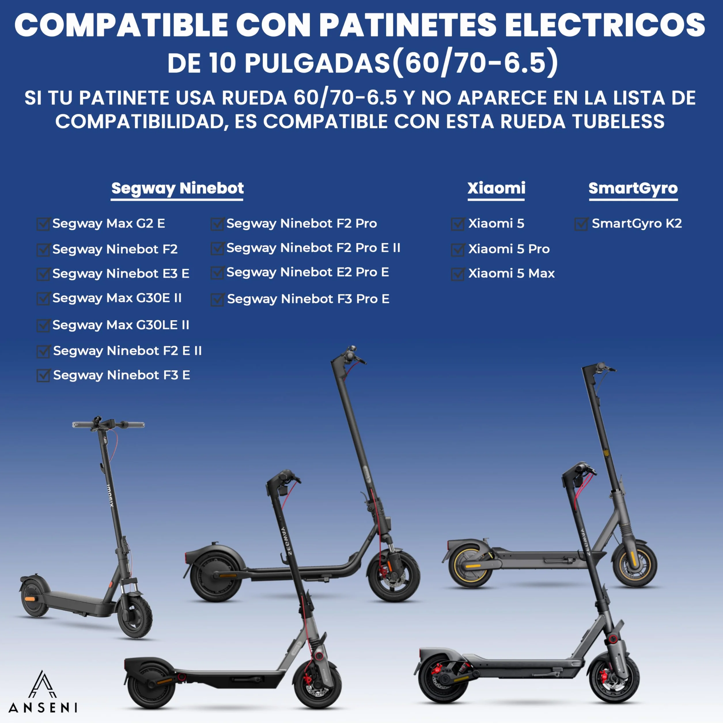 Rueda Tubeless 60/70-6.5 Neumático 10 Pulgadas 10x2.50-6.5 para Segway Ninebot E3 E, Max G30/G30D, Xiaomi 5/5 Pro/5 Max, Smartgyro K2