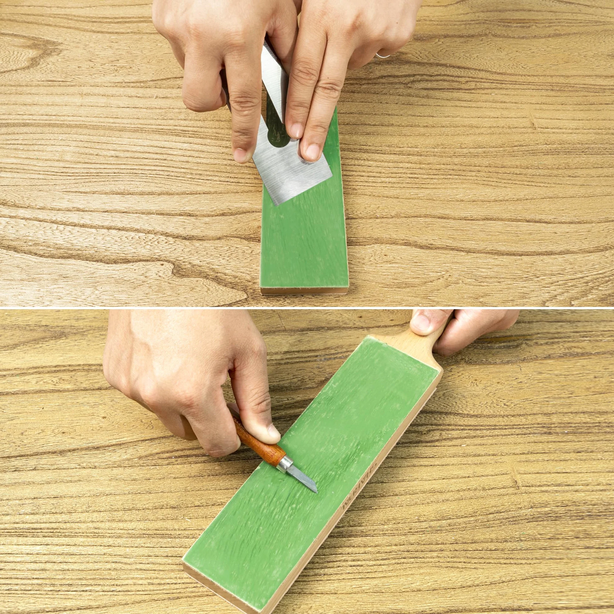 SHARPAL 205H Kit de gamuza de cuero de doble cara (330 x 60 mm) con 53g de pasta de pulir y guía de ángulos, bloque de gamuza para afilar y pulir cuchillos, Afilador de cuchillos profesional
