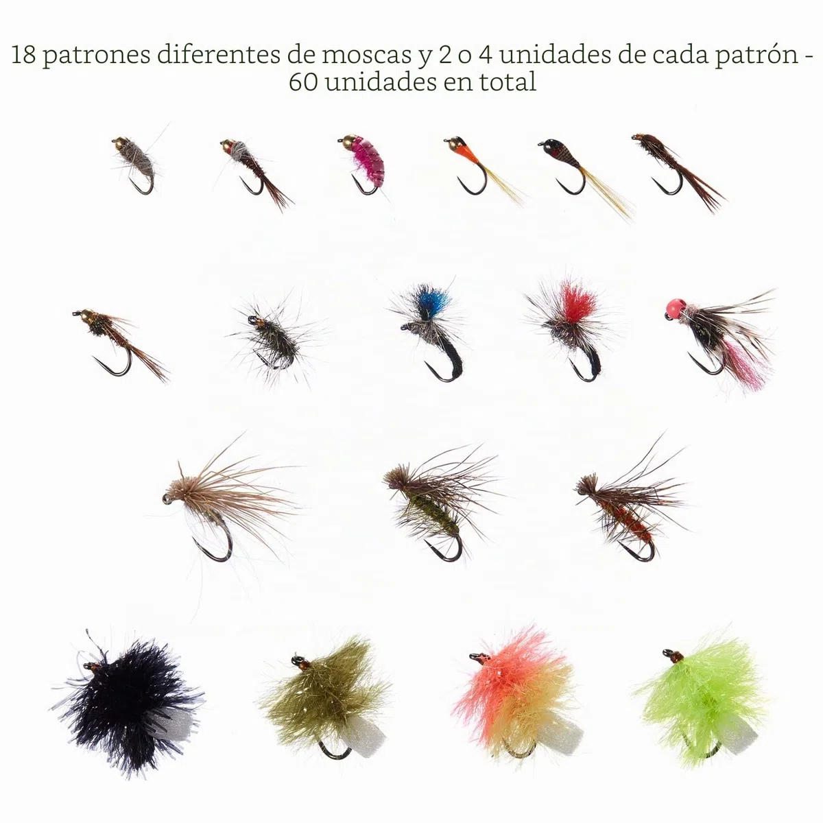 BASSDASH Kit de Moscas de Pesca con Mosca, Surtido de Moscas, Pesca de lubina con Caja de Moscas, 36/64/72/76/80/96 Piezas con Moscas secas/húmedas, ninfas, serpentinas, Popper