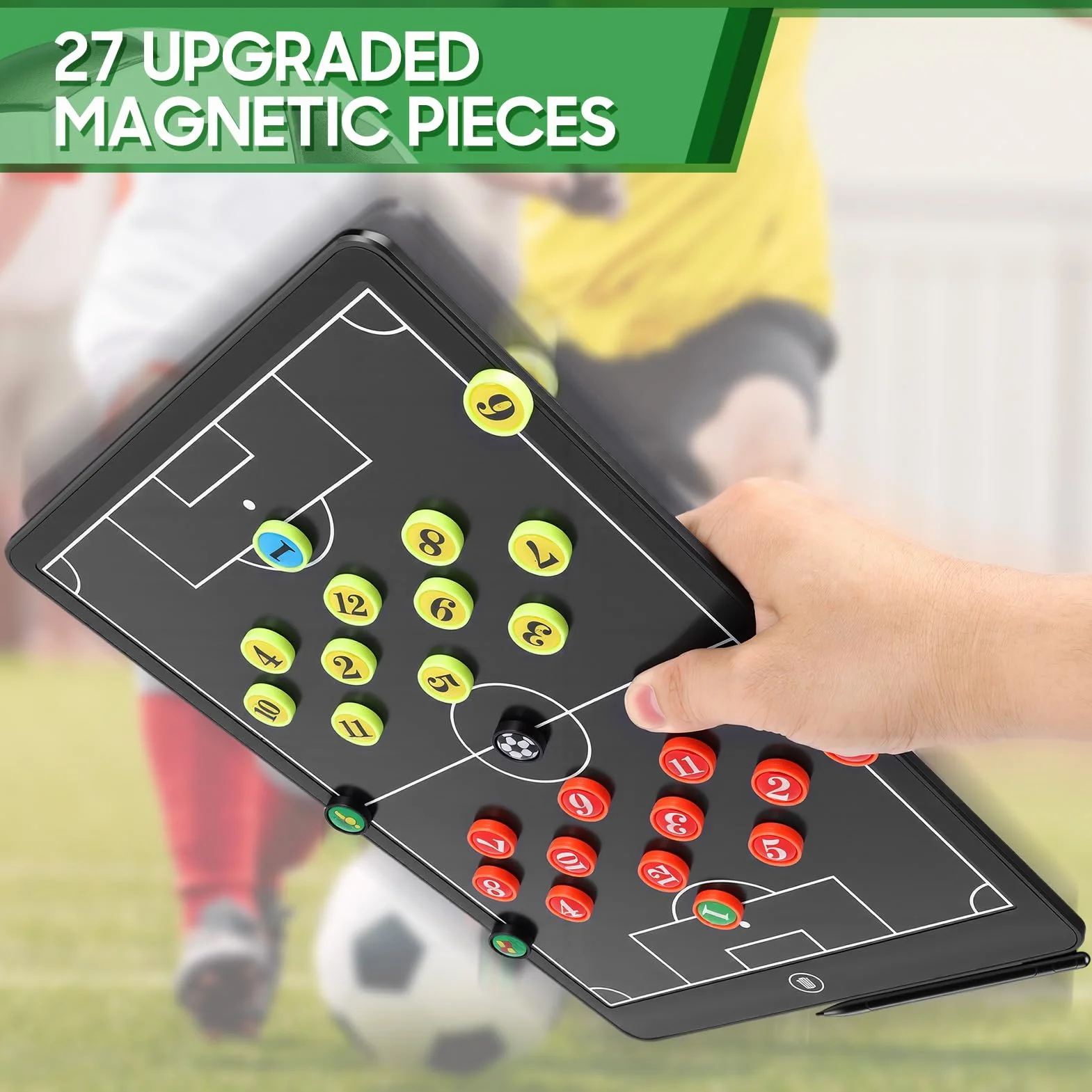 Tablero de tácticas LCD 16 pulgadas fútbol, electrónico mejorado, bloc escritura táctico magnético marco ABS, impermeable resistente caídas con bolígrafo