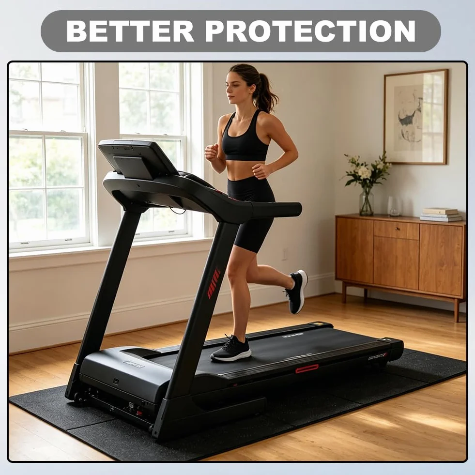 Alfombrilla para cinta de correr, 183 x 61 cm, plegable, esterilla de protección para el suelo, esterilla de fitness para aparatos de fitness, 6 mm de grosor, insonorizante, para cinta de correr