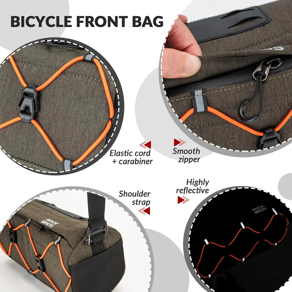 ROCKBROS Bolsa Manillar Bicicleta Repele el Agua, Mochila Delantera con Correa de Hombro Ajustable para MTB Bicicleta Carretera, 24 x 11 x 13cm Accesorio de Ciclismo