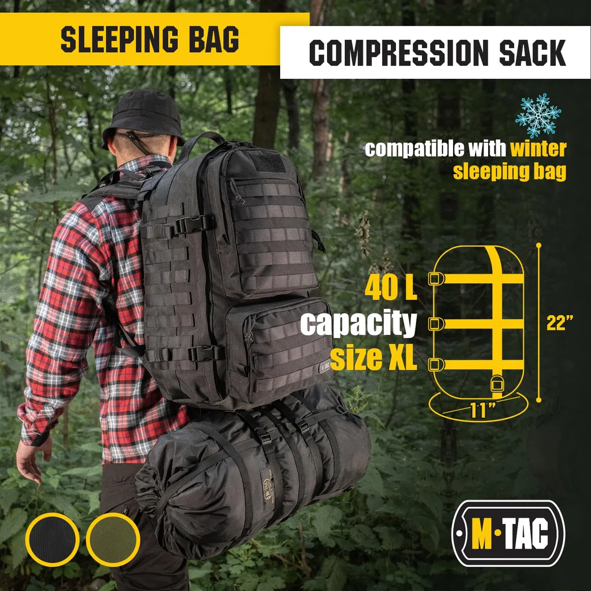 M-Tac Saco de compresión - Saco de Dormir - Bolsa de compresión - 40 litros - XL