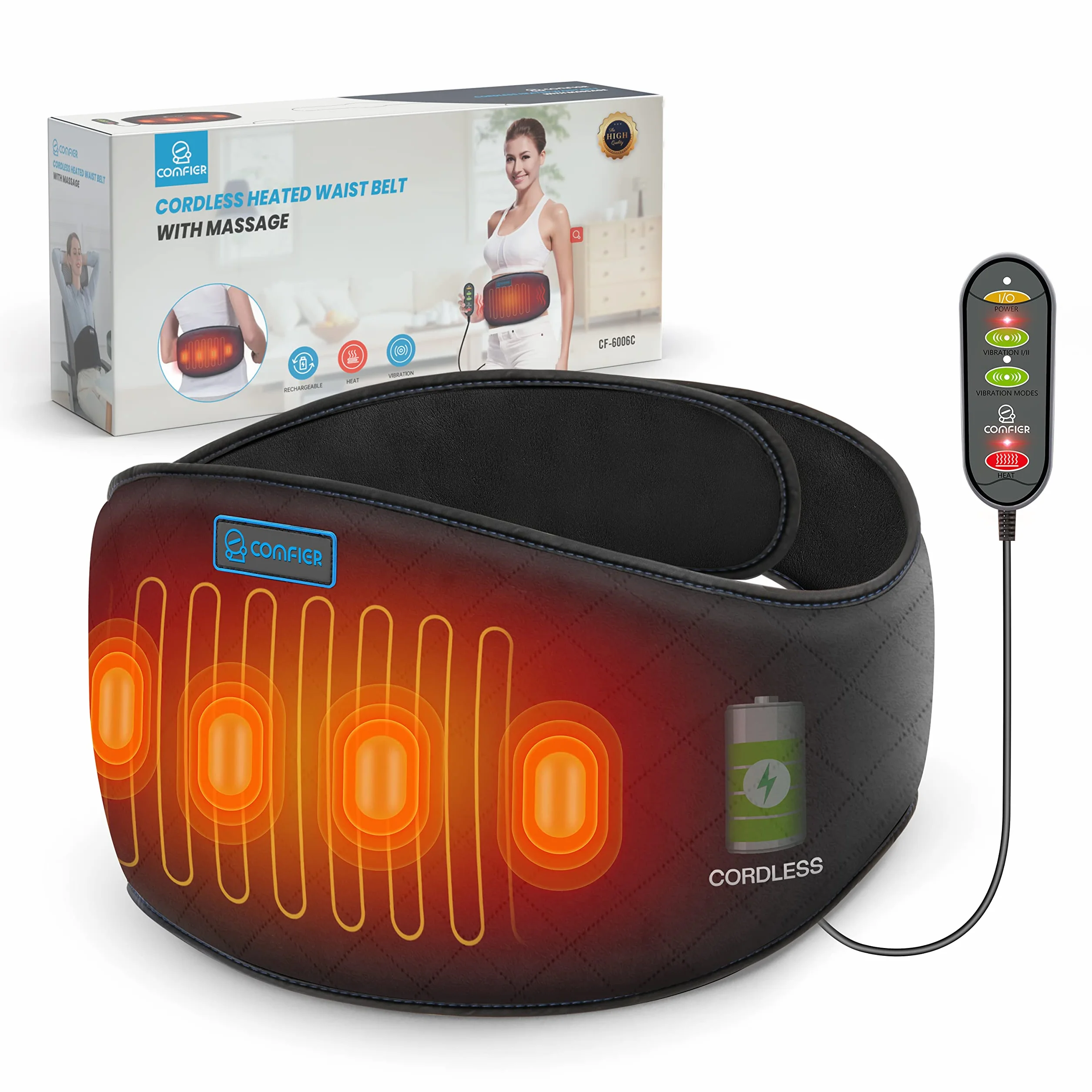 COMFIER Cinturón térmico inalámbrico con vibración y desconexión automática, almohada térmica inalámbrica, para espalda, abdomen, lomos, regalo para mujeres, hombres