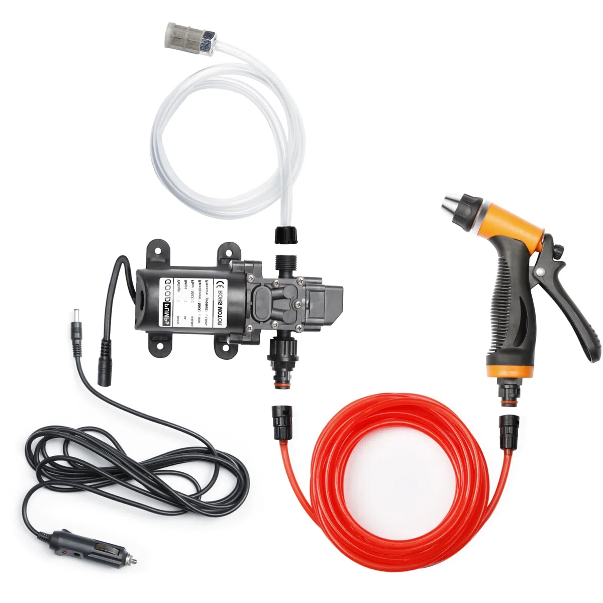 Pindex Bomba de Agua Autocebante de 12 V con Pistola de Pulverización de Agua de 100 W, Bomba de Diafragma 12 V para Autocaravana, Camping, Barco, Caravana, Coche Limpieza