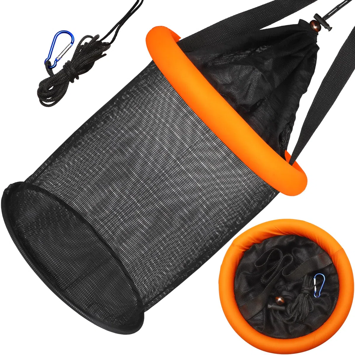 Dovesun Cesta Flotante de Pesca Red Plegable Portátil de Malla de Nylon Recubierta Jaula de Almacenamiento de Cebo para Conservar Cangrejos Pececillos Sanguijuelas y Otros Cebos Vivos
