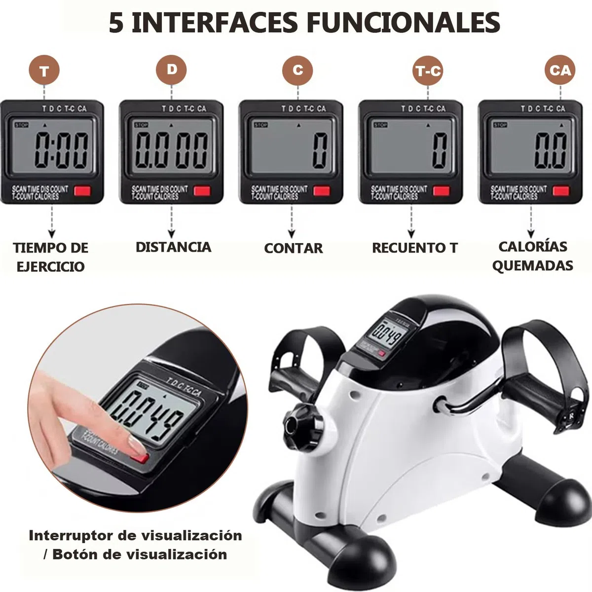 Pedales Estaticos Personas Mayores,Mini Bicicleta Estática con Pantalla LCD,Bicicleta de Ejercicio para Brazos y Piernas,Color Blanco y Negro