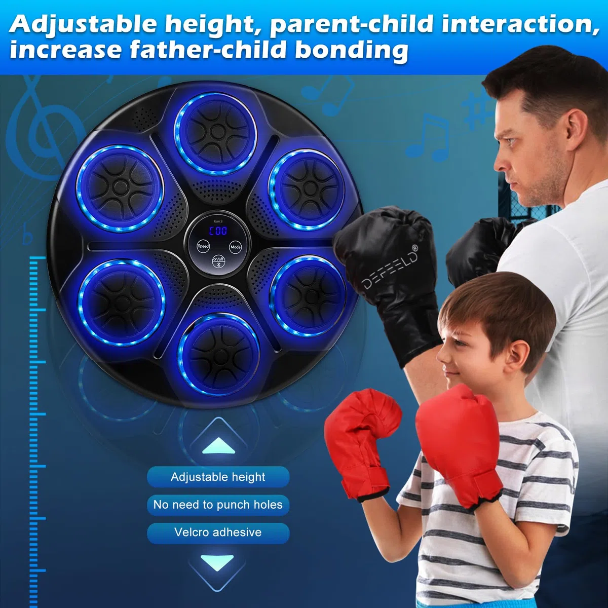 Music Boxing Machine,LED Electronic Smart Music Boxing Machine mit Boxhandschuhen,Wandmontiertes Boxziel,Unterstützt Bluetooth,Wall Mounted Boxing Workout,Geschwindigkeit Einstellung für Erwachsene