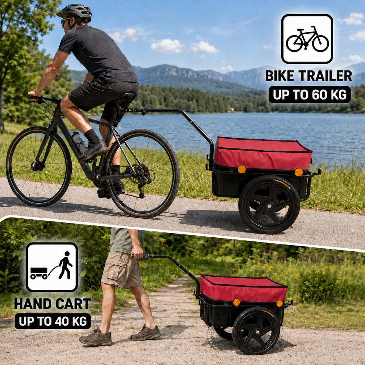 SAMAX Remolque de Bici Bicicleta Cesta Extraible Rueda Neumaticos Remolque de Transporte para Carga