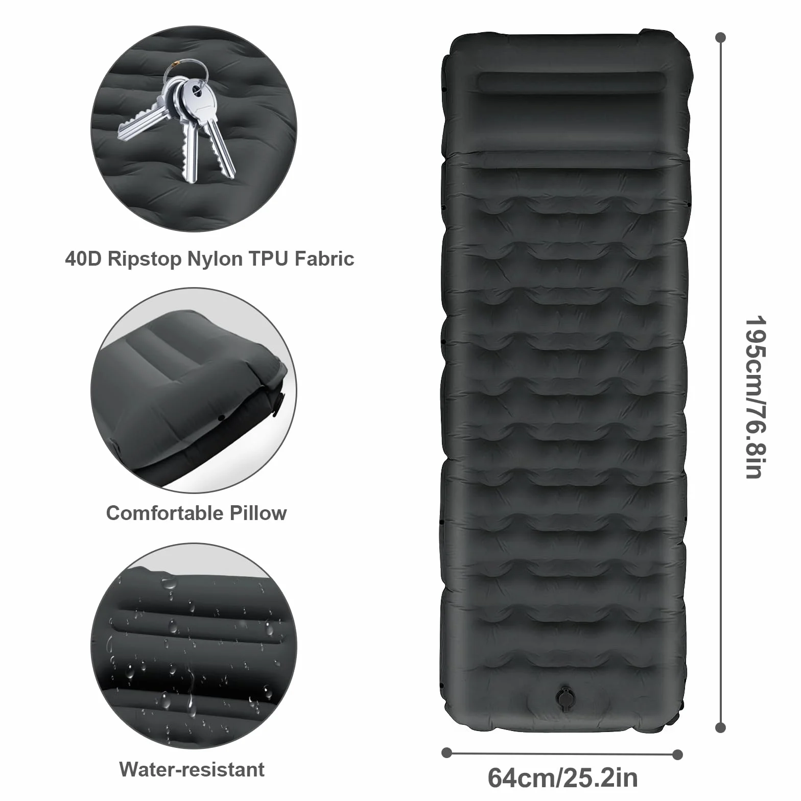 Colchoneta Hinchable Camping con Bomba de Pedal, 12cm Grosor Almohada Integrada - Esterilla Hinchable Camping Ultraportátil para Acampar, Senderismo, Exteriores