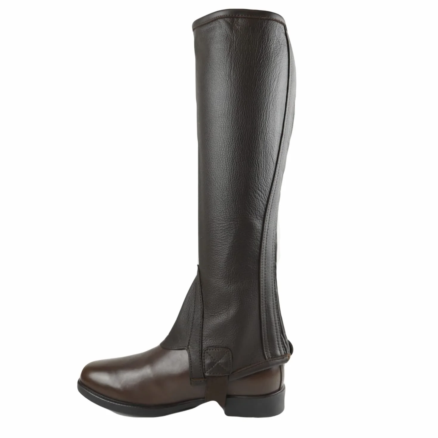 AK Mini Caballo de cuero completo flor con cremallera lateral y panel extensible Horse Riding Half Chaps AKRS-1022