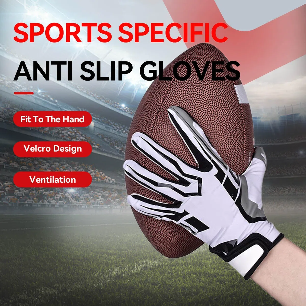 HERCHR Guantes Deportivos Antideslizantes, Guantes De Rugby De Fútbol Americano, Guantes Deportivos Transpirables con Dedos Completos, Protectores De Manos Deportivos, Producto Deportivo De Equipo