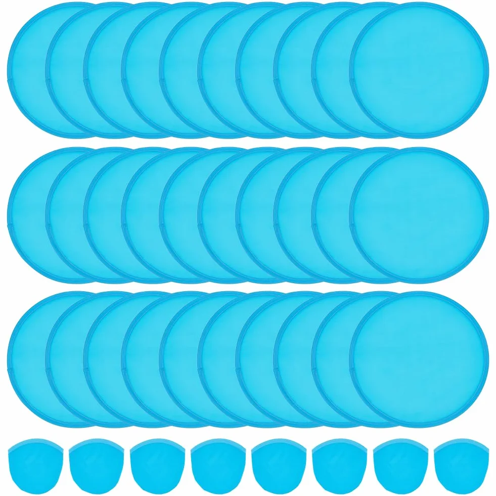 BENECREAT 30 ventiladores plegables de disco volador, ventiladores redondos de mano de 10.5 pulgadas con bolsas, rosa/azul