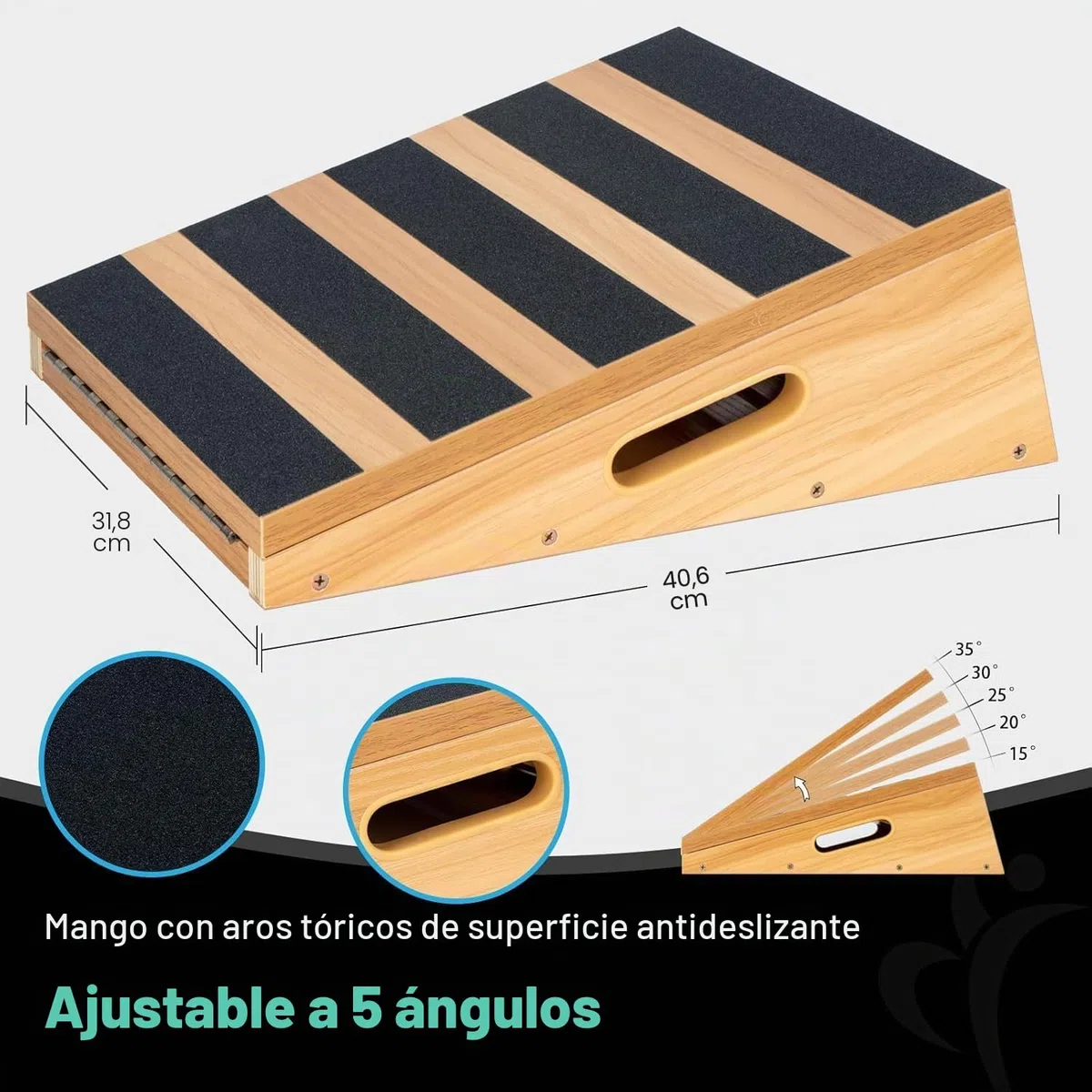 Tabla de madera inclinada profesional de tamaño mediano, tabla de inclinación para estirar las pantorrillas – diseño con asa extra lateral para transportarla fácilmente – 40,6 x 31,7 cm