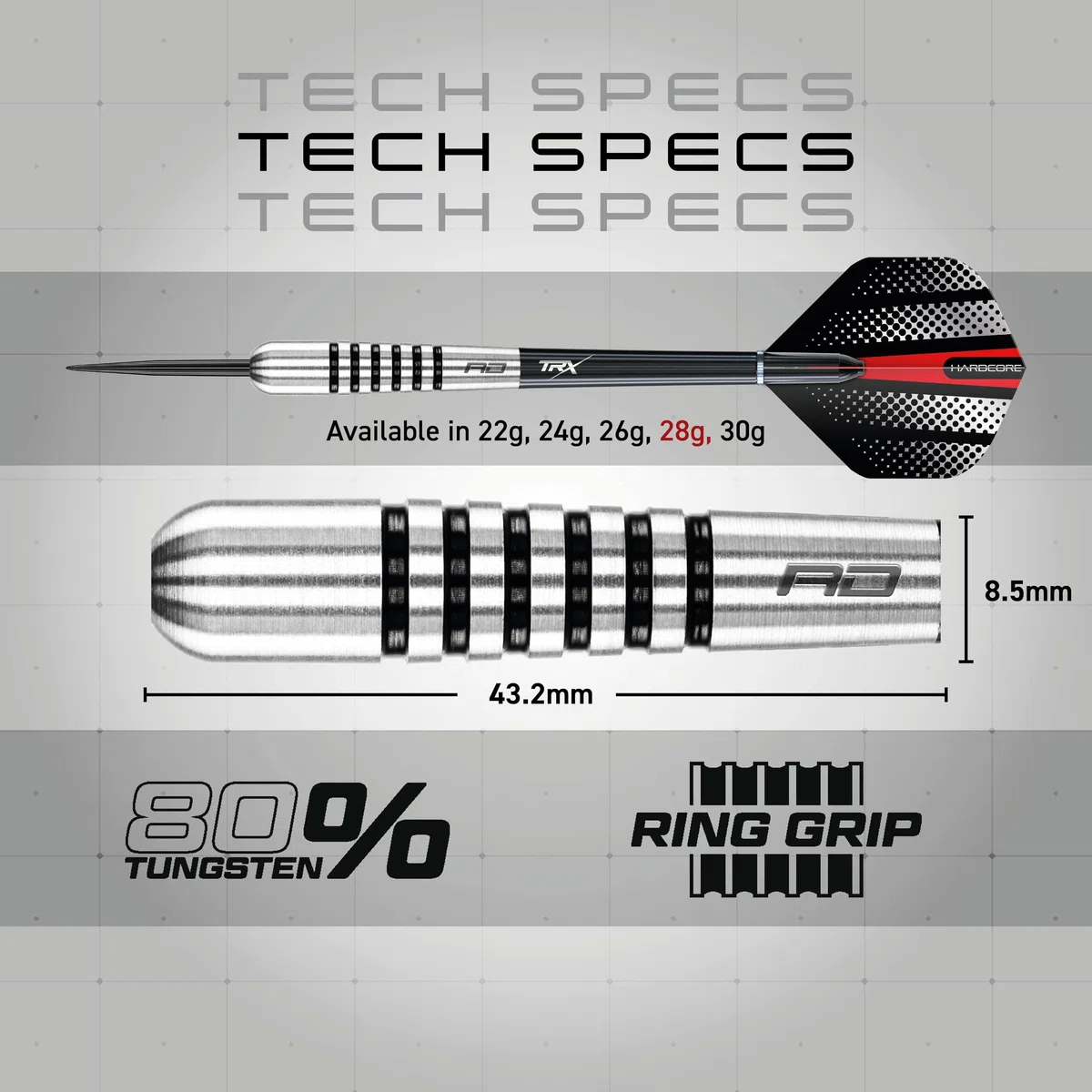 RED DRAGON Torpedo: 28g Flightmaster - 80% Dardos de Tungsteno de Punta de Acero con Plumas y Eje de Dardos
