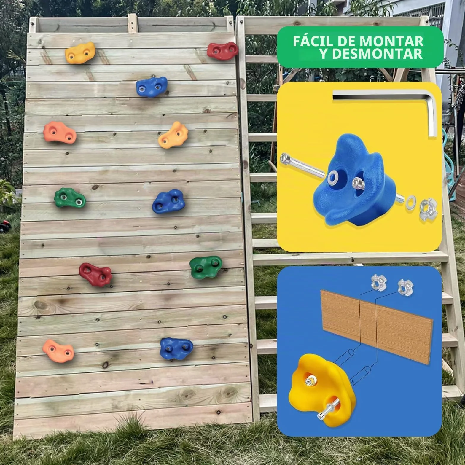 CIMOYBAI 15 Piezas de Soportes de Escalada, Piedras de Escalada para Niños al Aire Libre, Soportes de Pared de Escalada Niños con Tornillos de Fijación para Torre