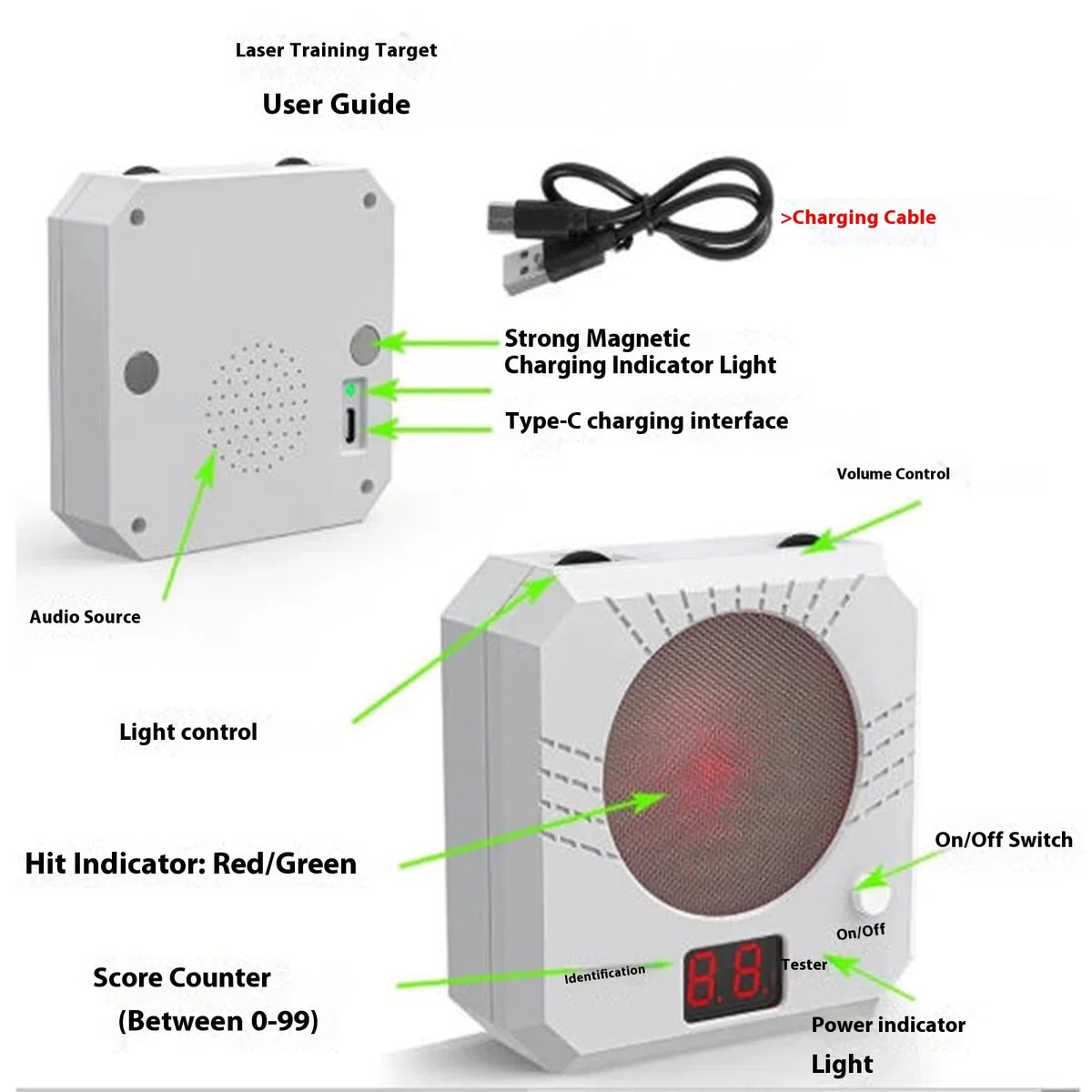 Cartuchos de Entrenamiento láser de 9 mm, Sistema de Tiro en seco con Blanco electrónico, Entrenamiento de eficaz, portátil y fácil de Instalar, Juego de en Interiores.