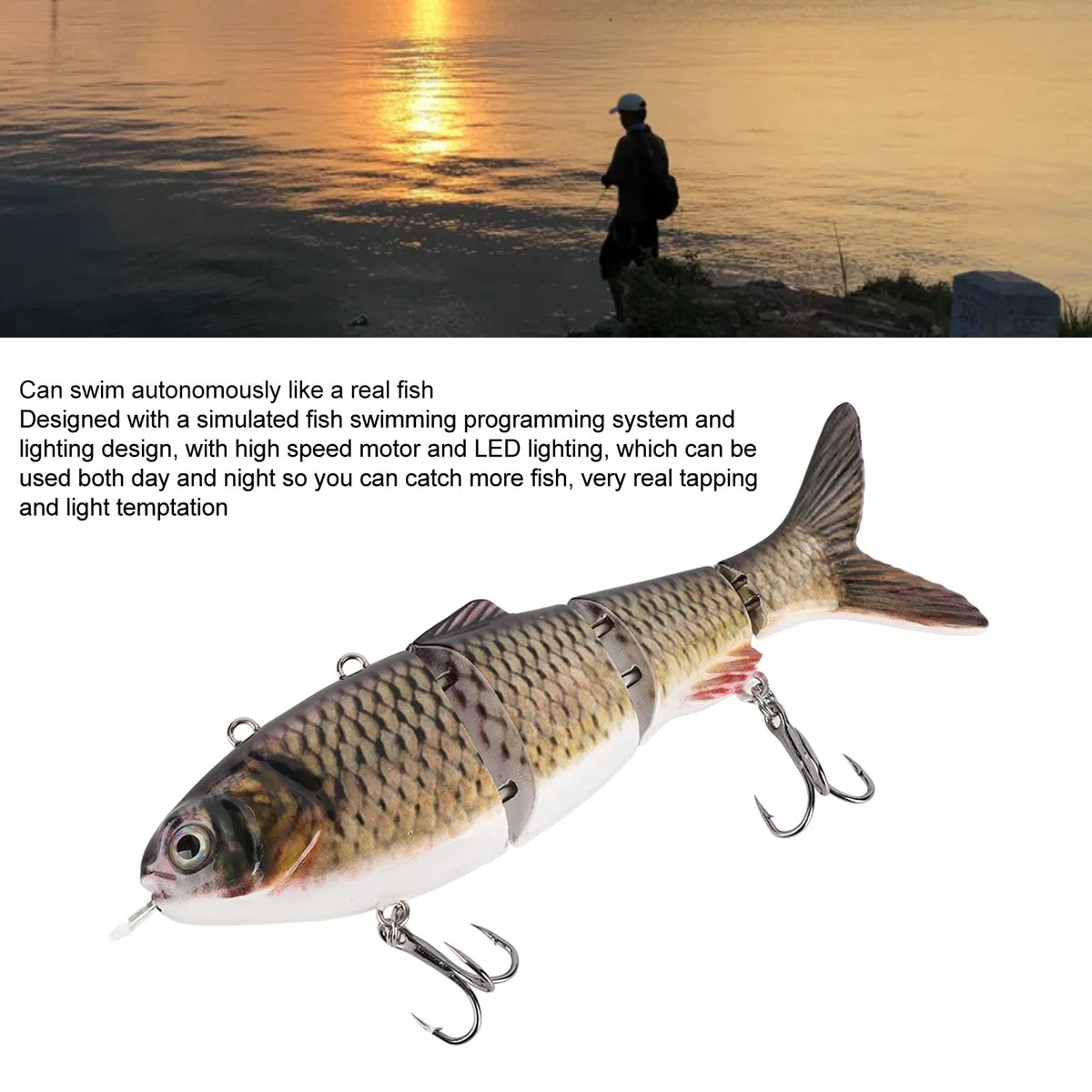 Señuelo de Natación Robótico, Señuelo de Pesca Eléctrico con Luz LED, Wobbler Recargable por USB, Cebo de Natación Multiarticulado, Señuelos de bajo Duro para Aparejos de Pesca