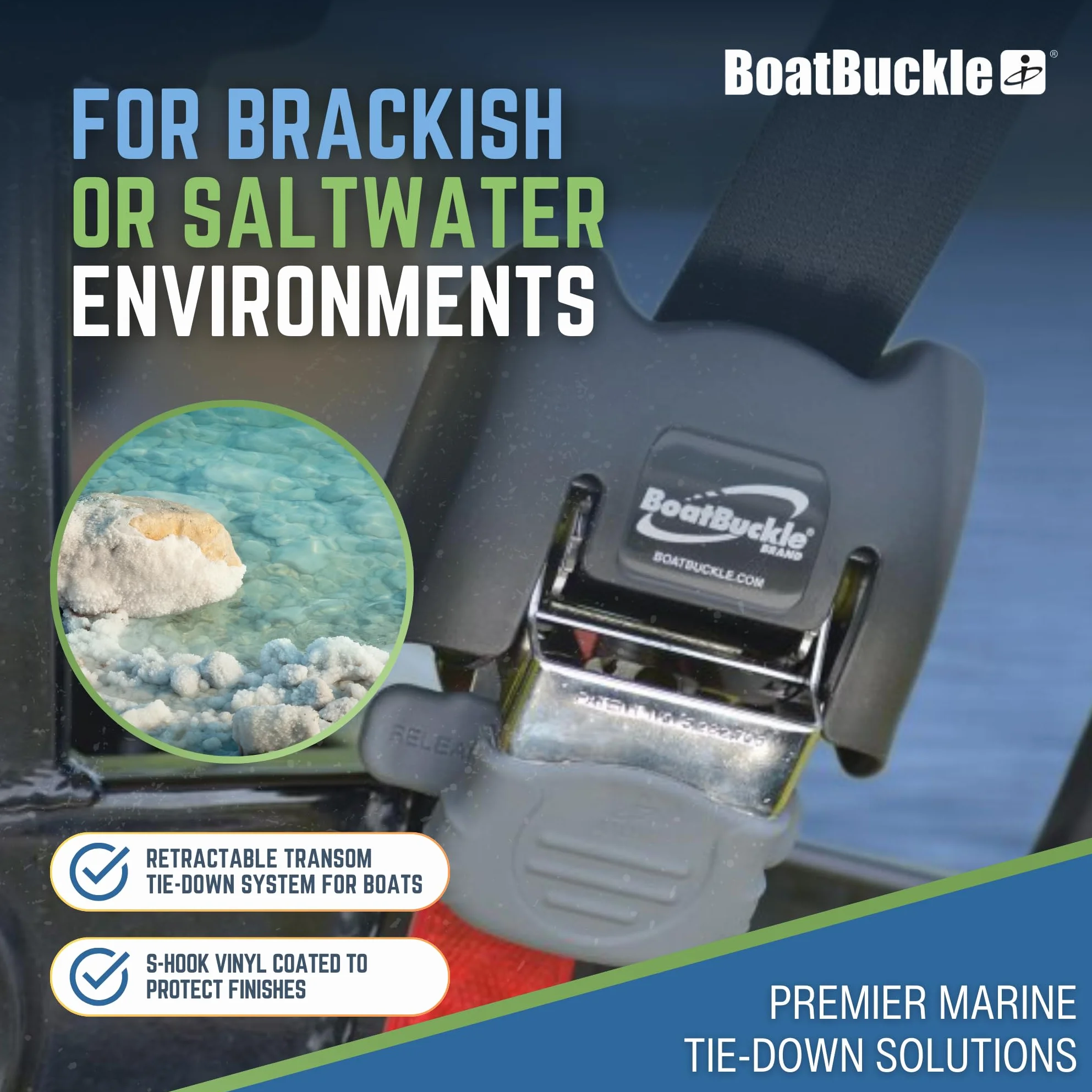 BoatBuckle G2 - Amarre retráctil de Acero Inoxidable para travesaño (Negro), 1 par