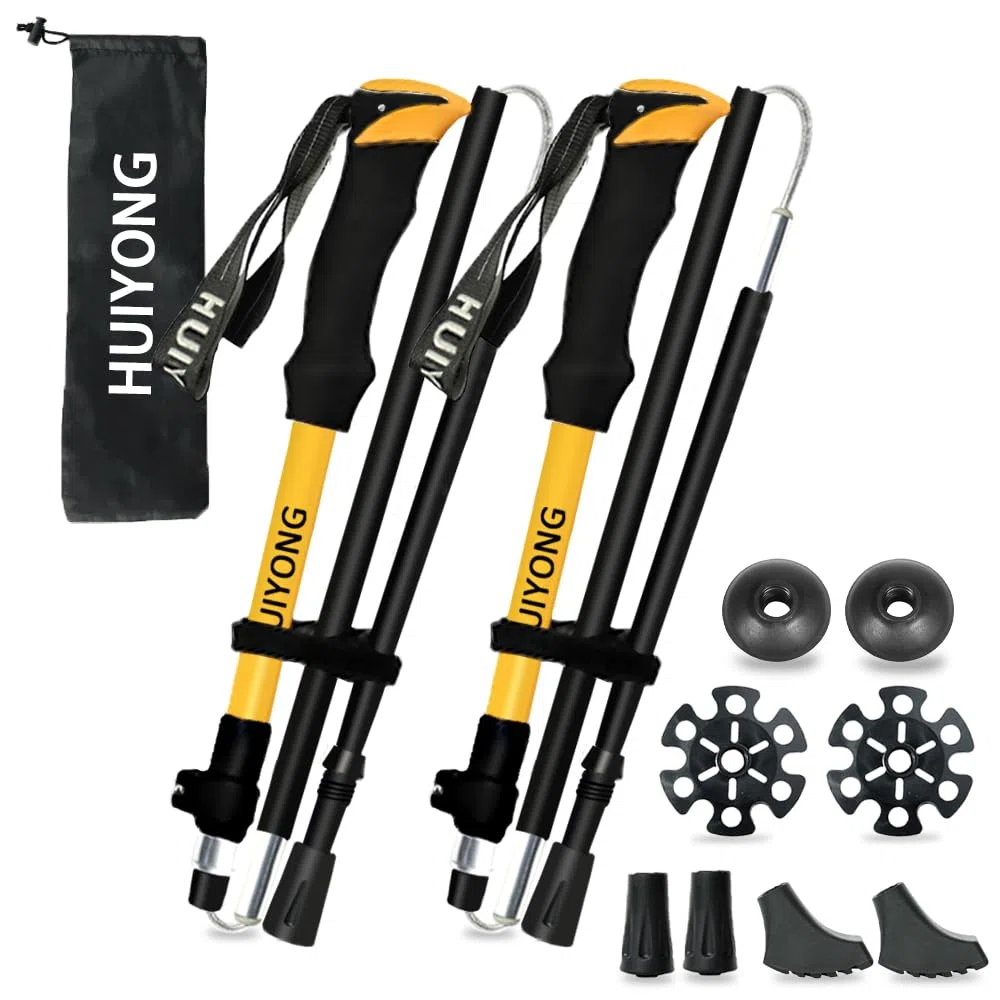 HUINING Bastones de senderismo plegables, 2 bastones de trekking de aluminio, para hombre y mujer, ligeros y plegables, ajustables, 115-135 cm, para deportes de montaña, senderismo y excursionismo