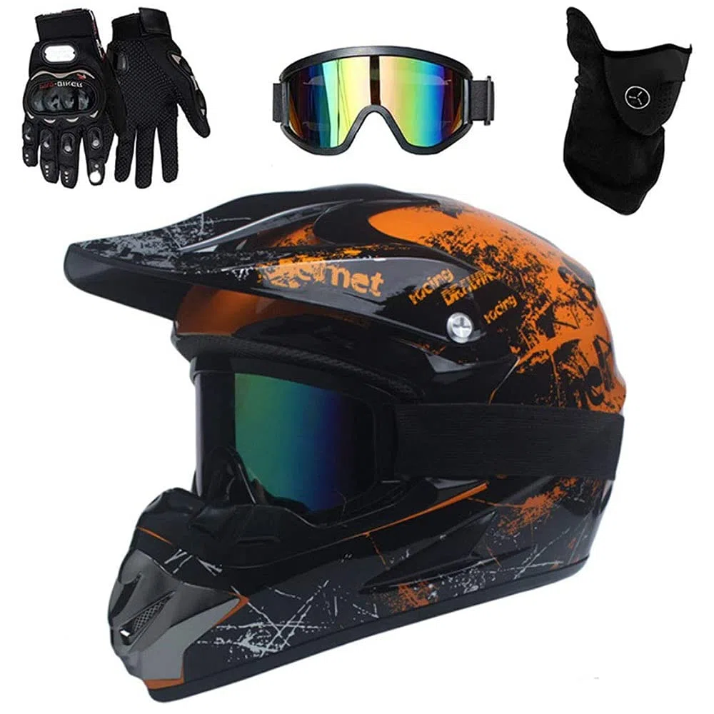 Unisexo MTB Casco de Motocross, con Gafas Guantes Mascarilla, Juventud Niños Integral Todoterreno Moto ATV Scooter Cascos, Deporte Dual Cuesta Abajo Enduro BMX Dirt Bike Chocar Casco