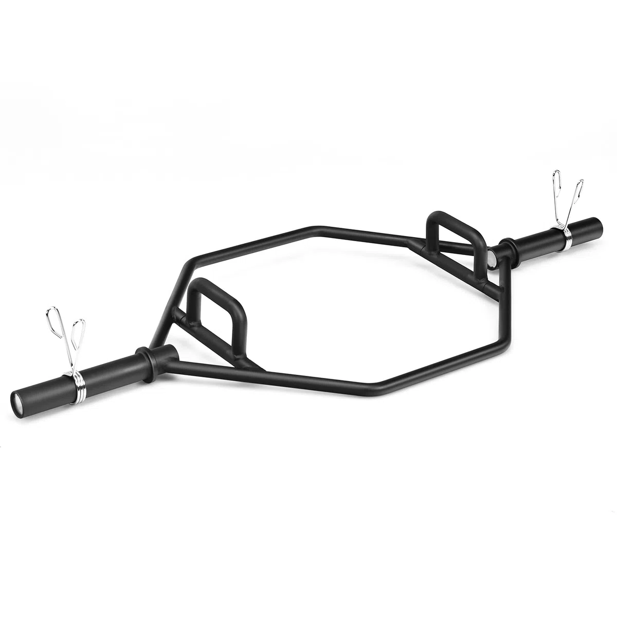 GYMAX Barra Hexagonal Olímpica, Barra Trapezoidal para Entrenamiento de Fuerza con Manguitos Cargables y Collares de Resorte de 26 cm, Barra de Encogimiento de Pesas