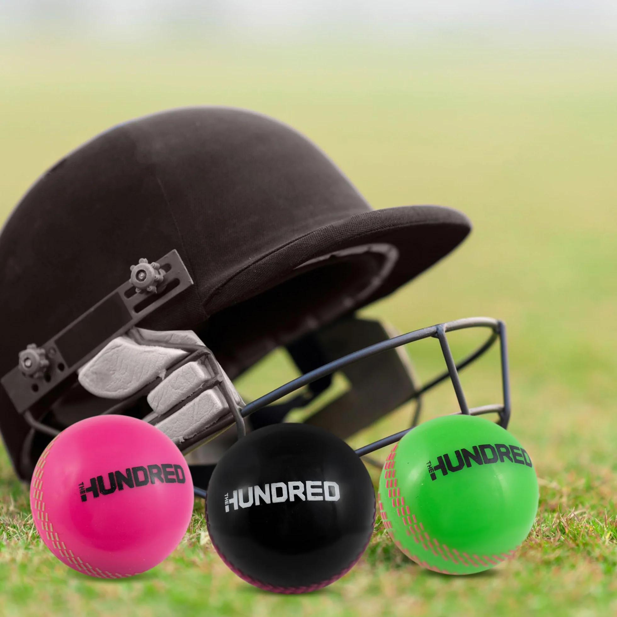 Hy-Pro Las cien bolas de viento con licencia oficial, paquete de 3, verde, rosa, negro, pelota de entrenamiento, equipo de críquet