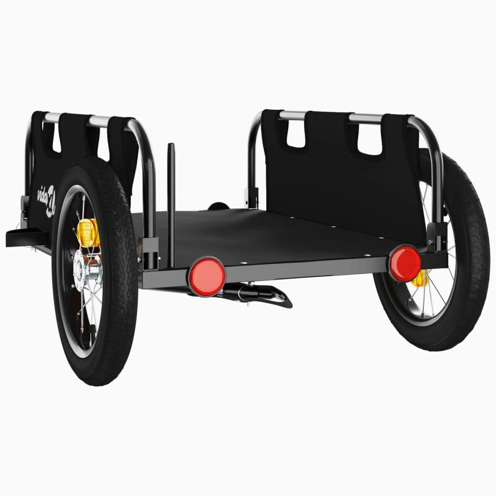 Remolque de bicicleta de tela Oxford negra y hierro con recubrimiento en polvo, 122 x 53 x 33 cm, plegable con reflector, acoplamiento y protección contra la lluvia para cargas, niños, perros
