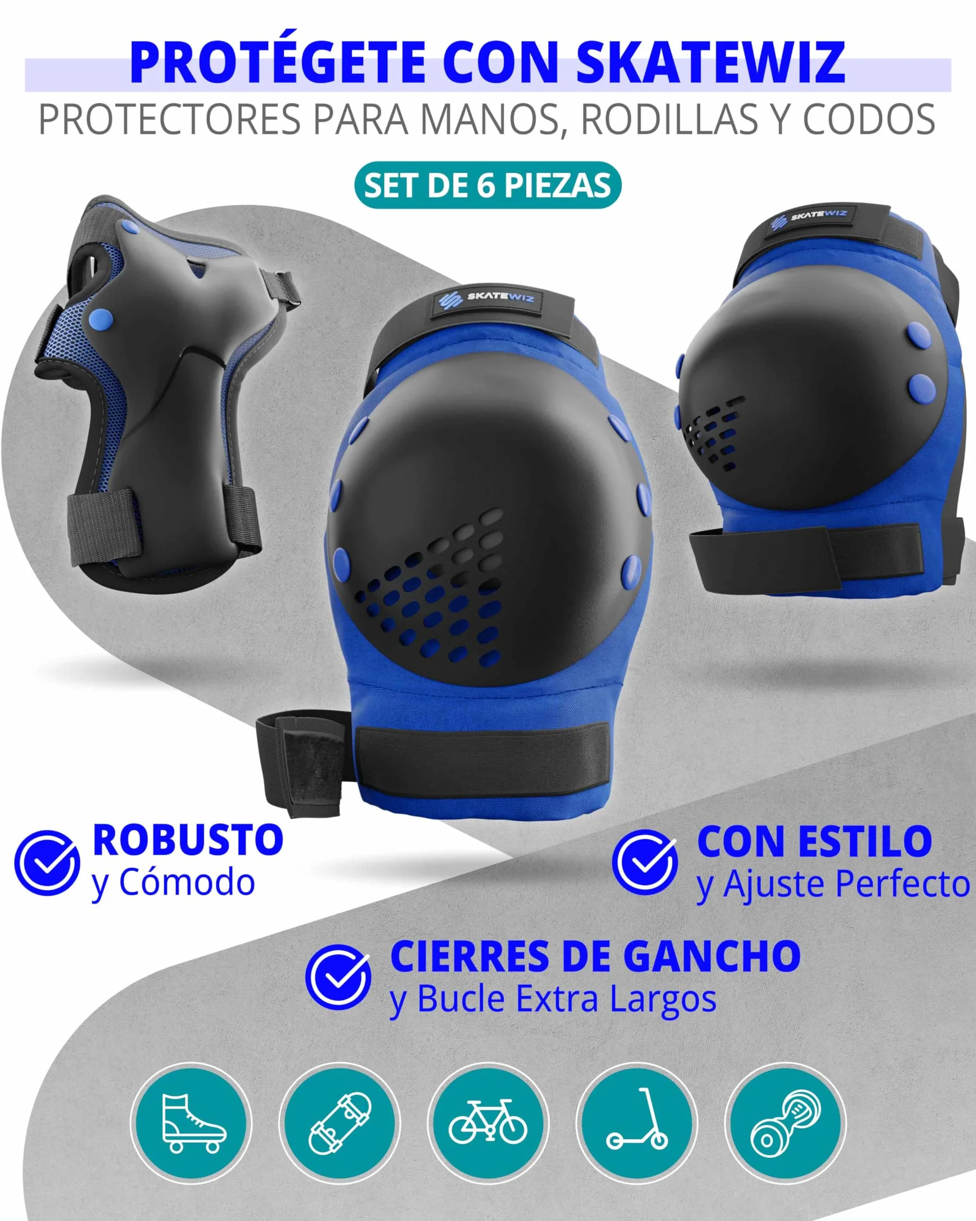 SKATEWIZ Protecciones Patines Rodilleras Coderas Skate Scooter SMASH