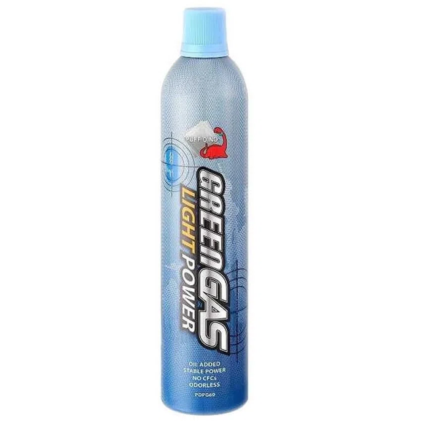 ECOMMUR. Green Gas-Light Power Puff Dino 9kg (600ml) | Recomendado para Armas de Airsoft. Lubricante Incorporado. 600 ml.