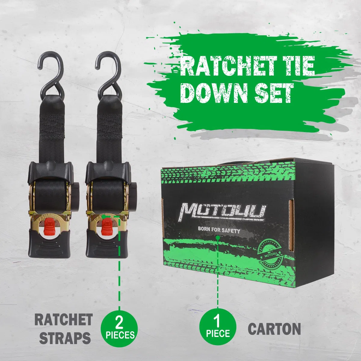 MOTO4U Correas retráctiles de amarre de trinquete, correas de amarre de trinquete de 2 x 8 pies, correas de amarre retráctiles con un gancho en S, resistencia a la rotura de 3000 libras, correas de