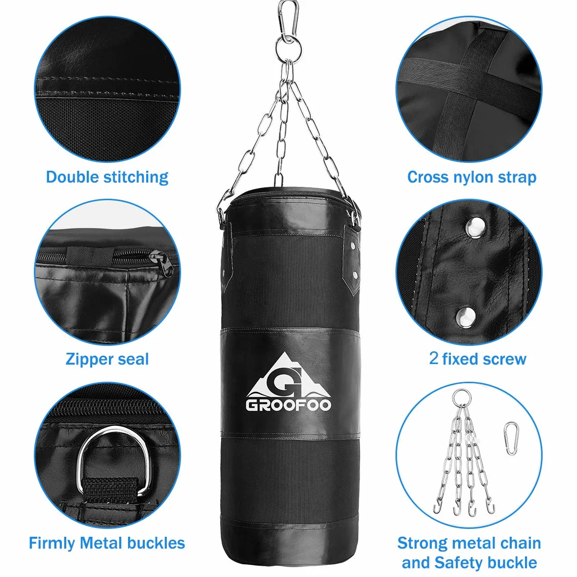 GROOFOO Saco de Boxeo Niños Tarea Pesada Oxford Boxing Bag para Entrenamiento de Boxeo para Niños Bolsa sin llenar con Cadena Montaje para MMA Muay Thai Kick Boxing