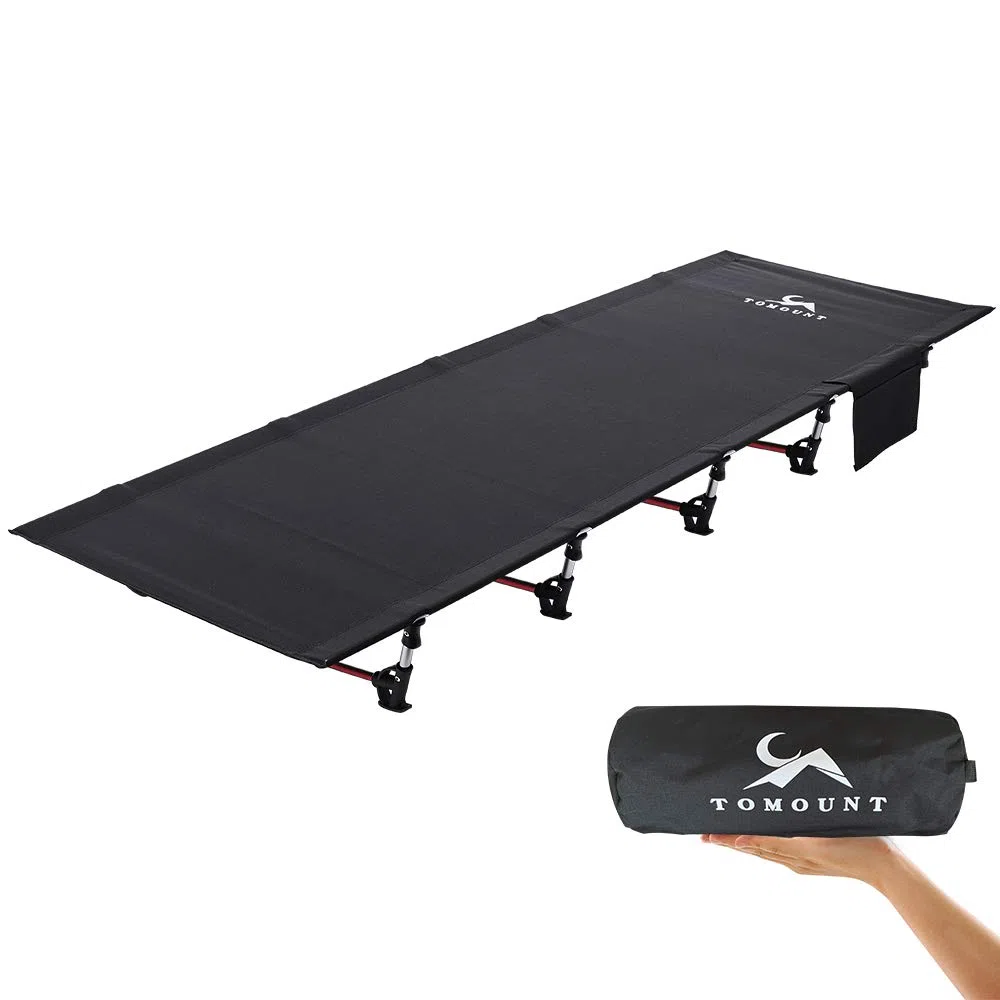 TOMOUNT Cama Plegable Ultraligera con Barras de Aluminio 190 x 70 cm compacta portátil fácil de Construir Resistente Cama de Camping para Tiendas de campaña Senderismo al Aire Libre, Color Negro