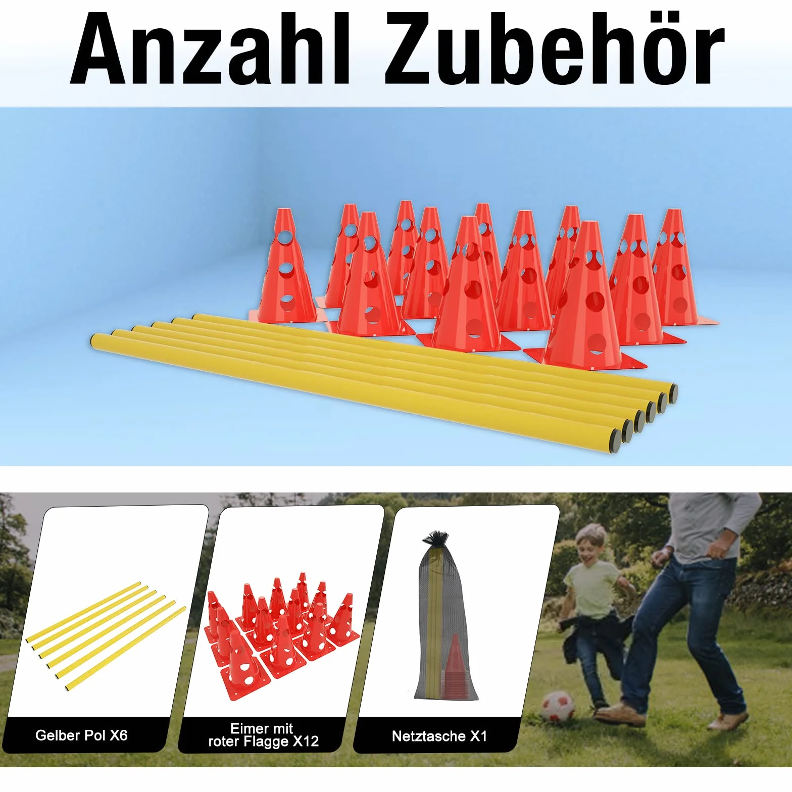 NAIZY Juego de obstáculos de Entrenamiento de coordinación de 6 Piezas, Incluye 12 peones + 6 Barras Ajustables, para Entrenamiento de Agilidad