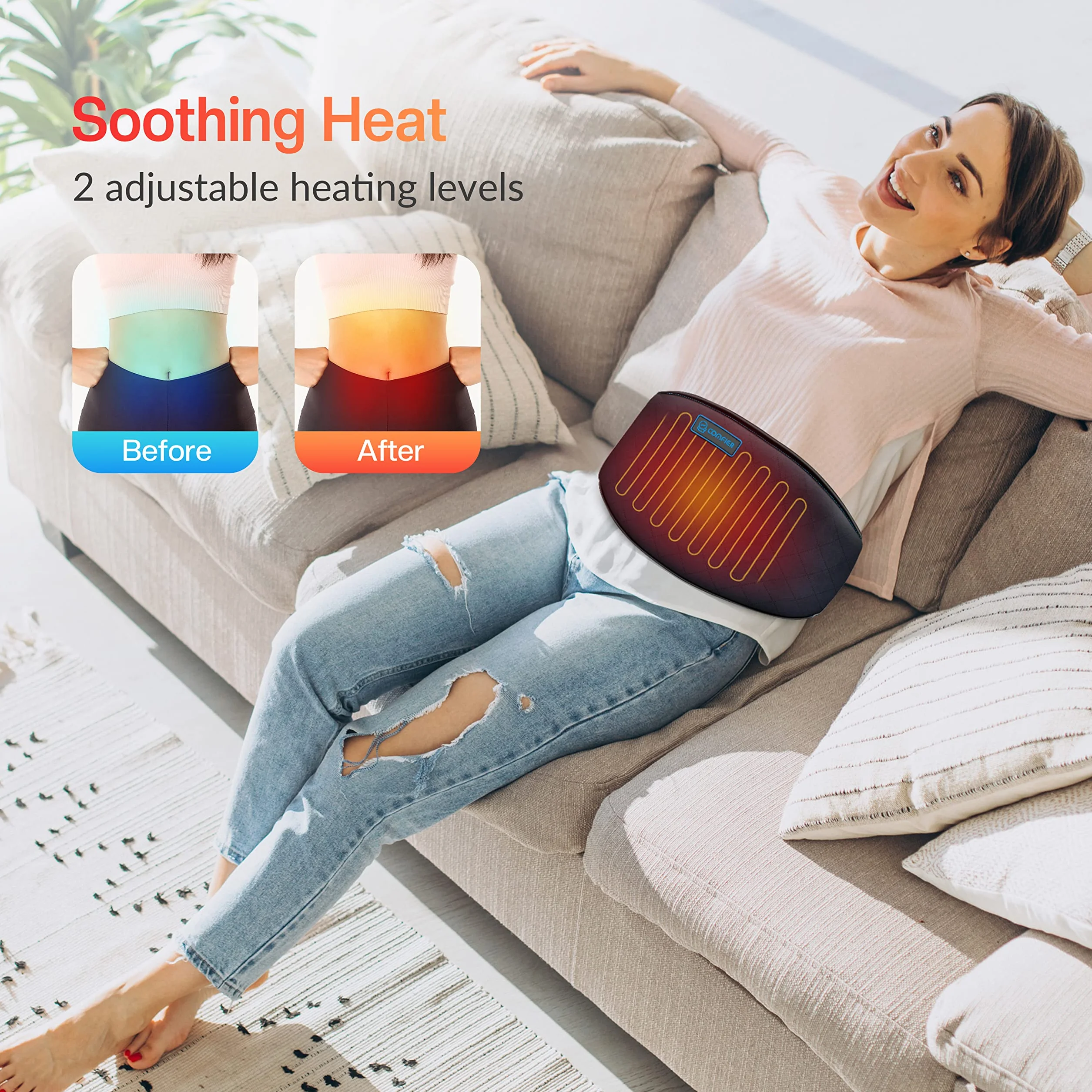 COMFIER Cinturón térmico inalámbrico con vibración y desconexión automática, almohada térmica inalámbrica, para espalda, abdomen, lomos, regalo para mujeres, hombres